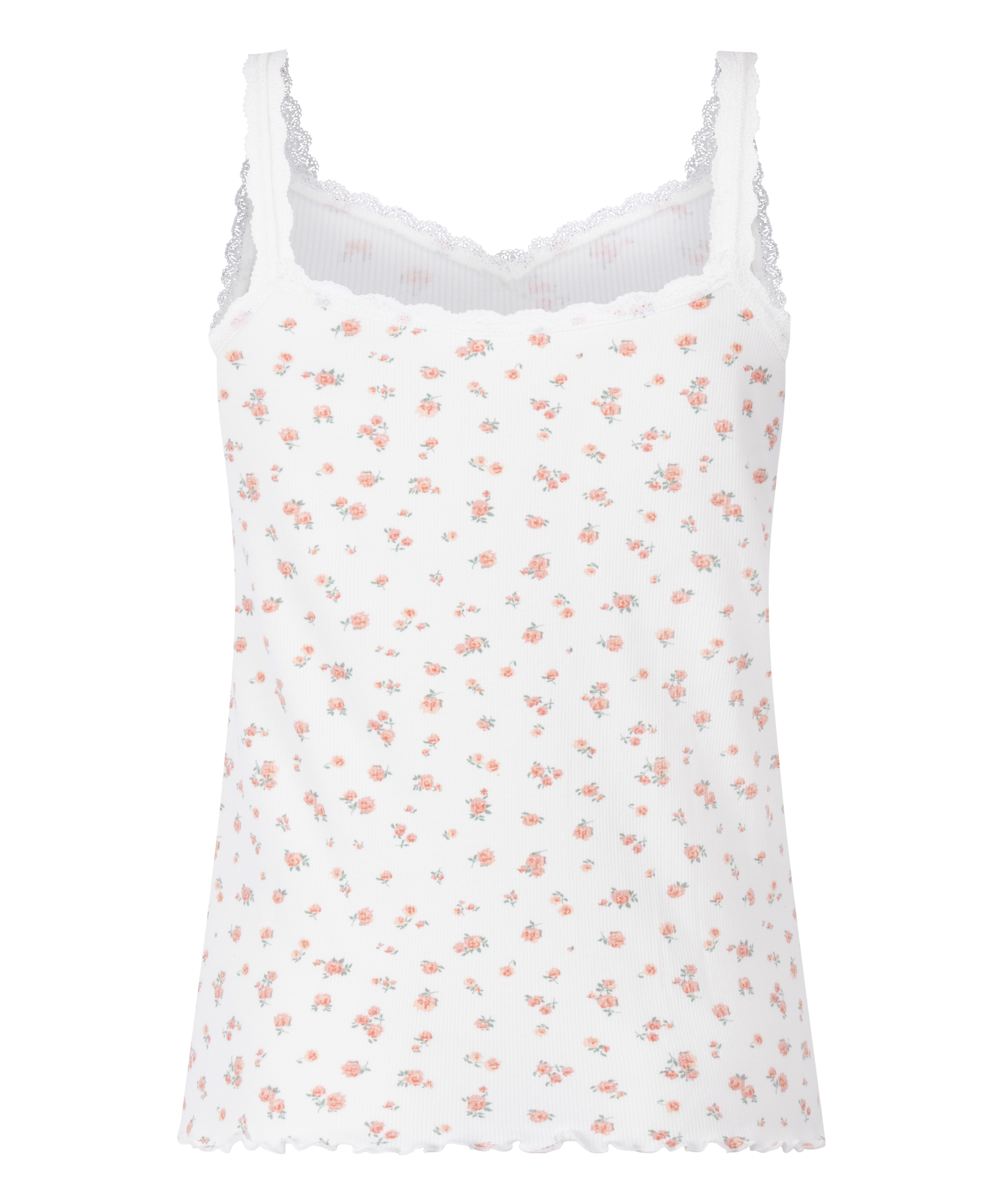 Cami en dentelle c&ocirc;tel&eacute;, Blanc, main