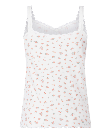 Cami en dentelle c&ocirc;tel&eacute;, Blanc