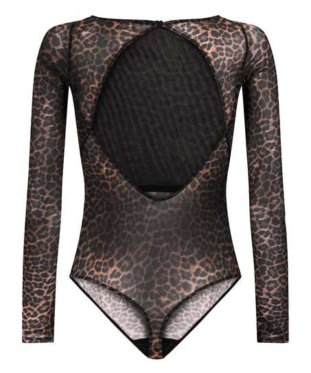 body met lange mouwen Tara Leopard, Zwart