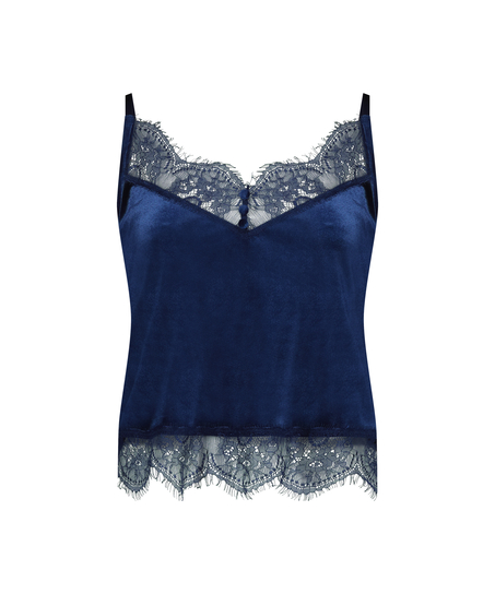 Shiny Velours Lace Cami, Blauw