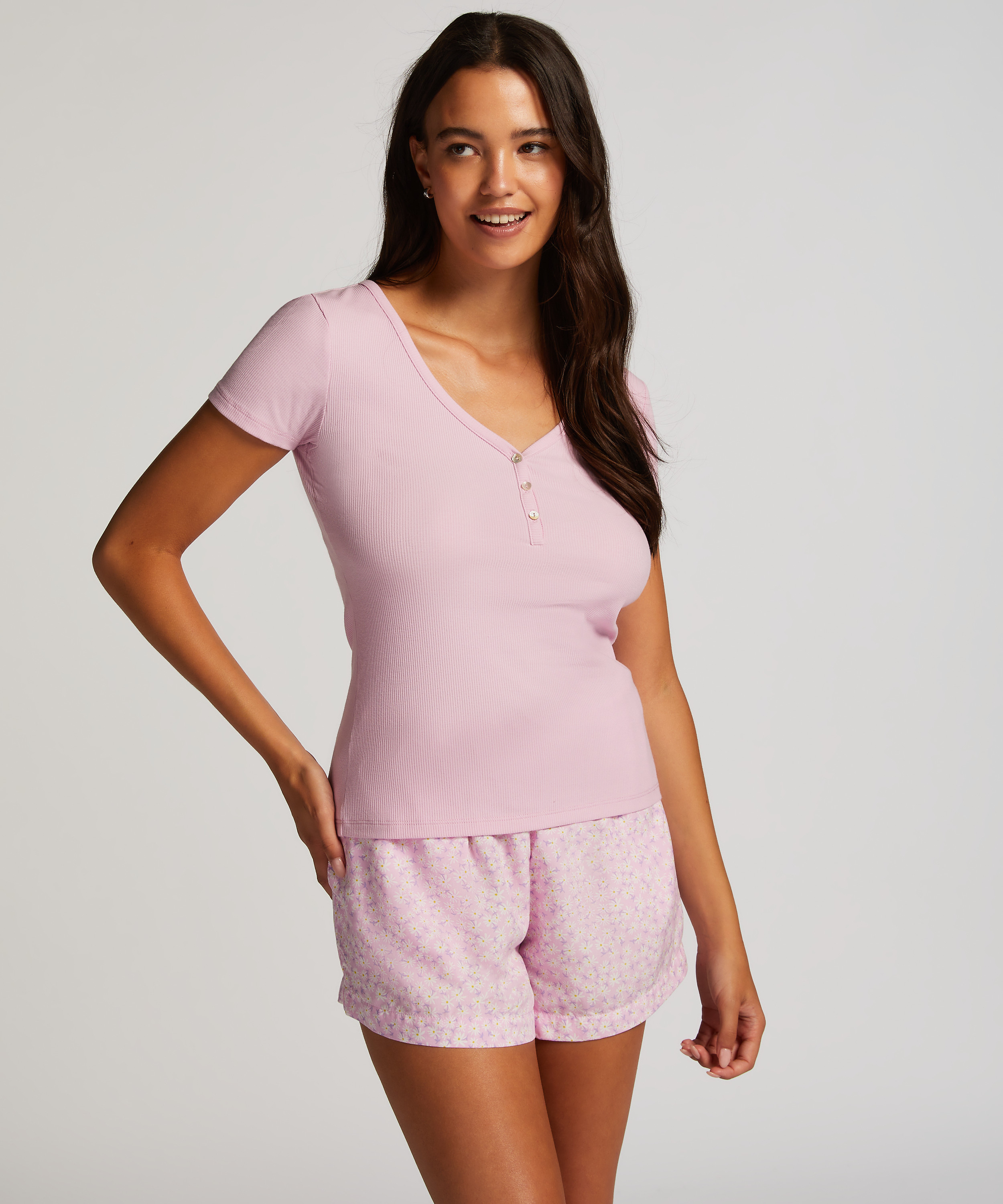 Top korte mouwen Rib, Roze, main