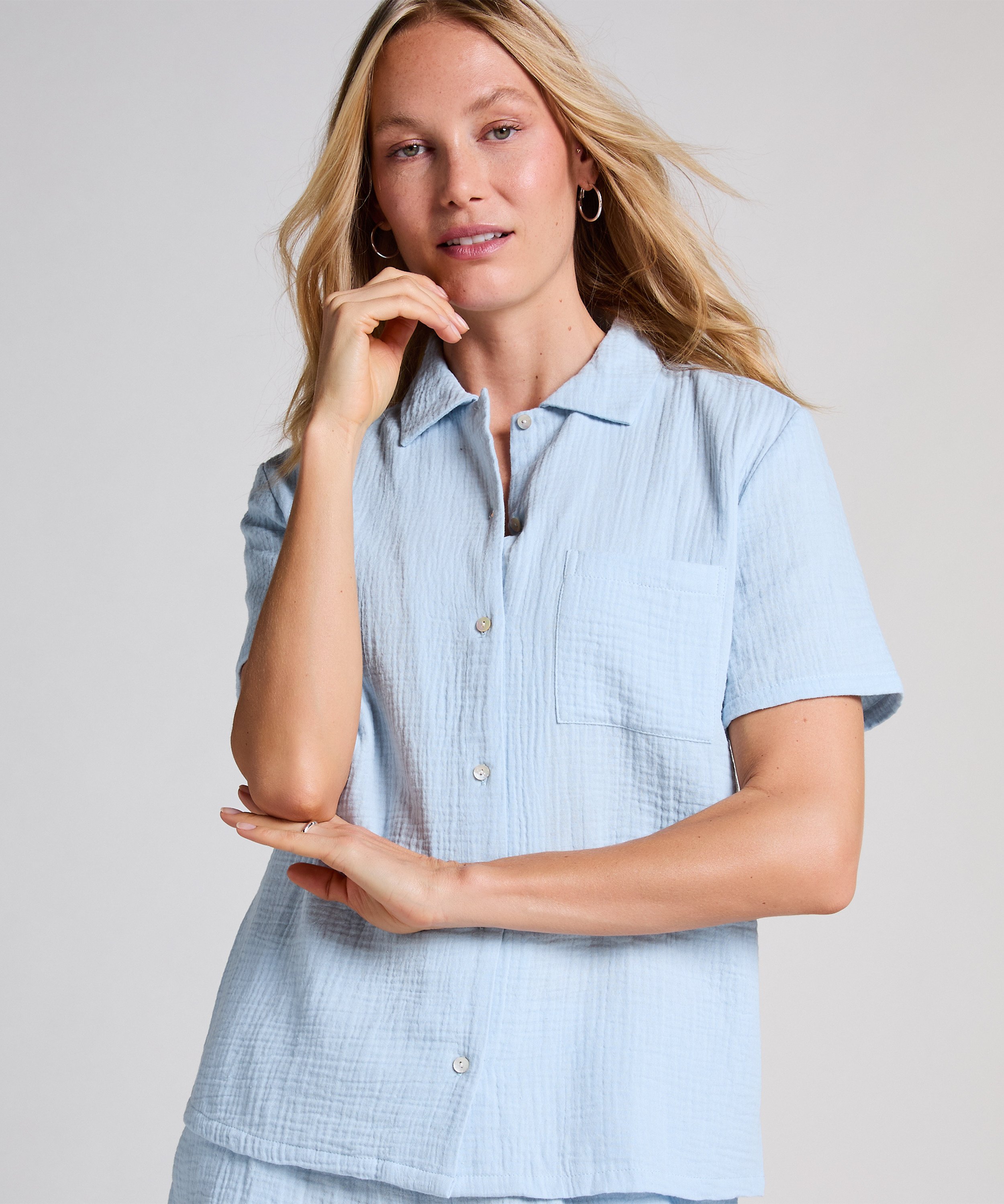 Veste en mousseline, Bleu, main