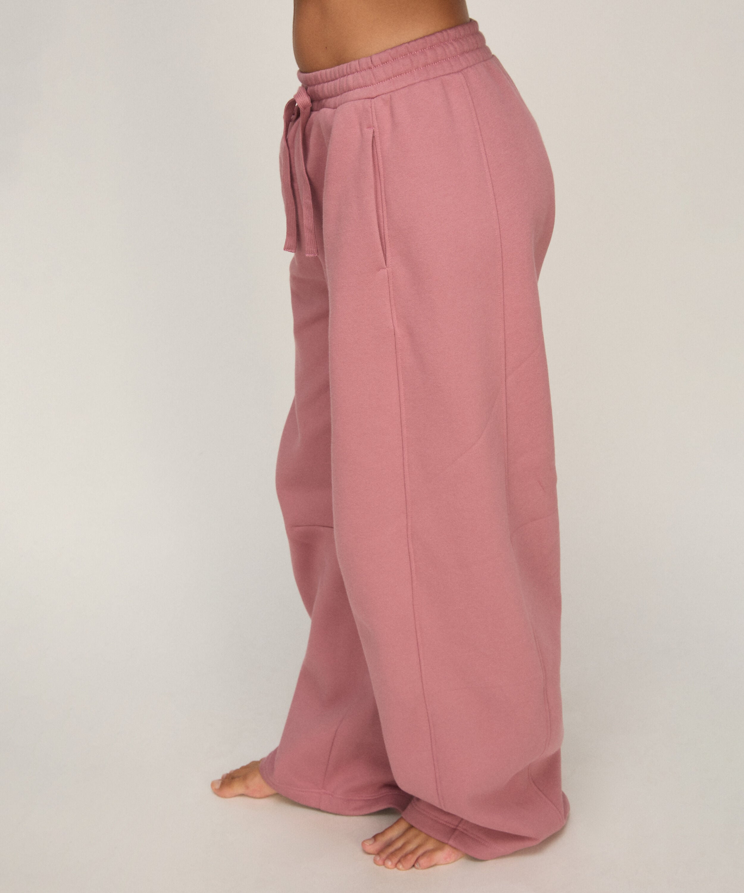 Pantalon Barrel en Molleton Brossé, Rose Pantalon Barrel en Molleton Brossé, Rose