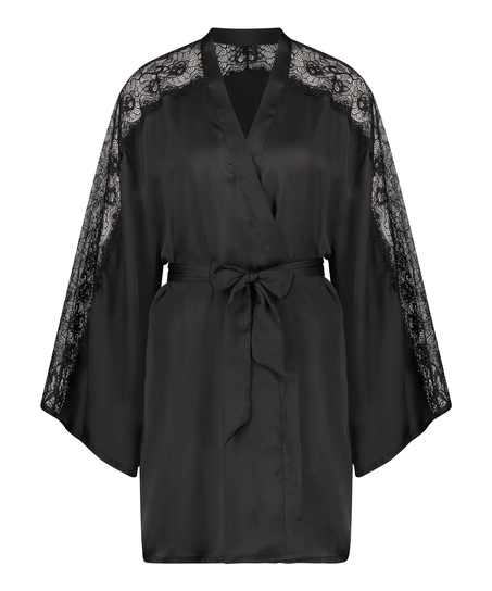 Kimono Satin Lace, Zwart