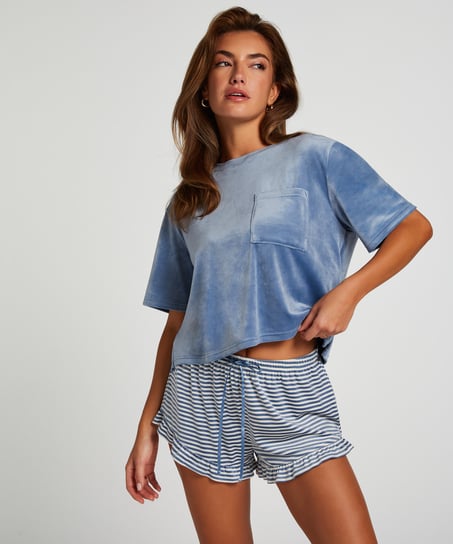 Top Velours Pocket, Bleu