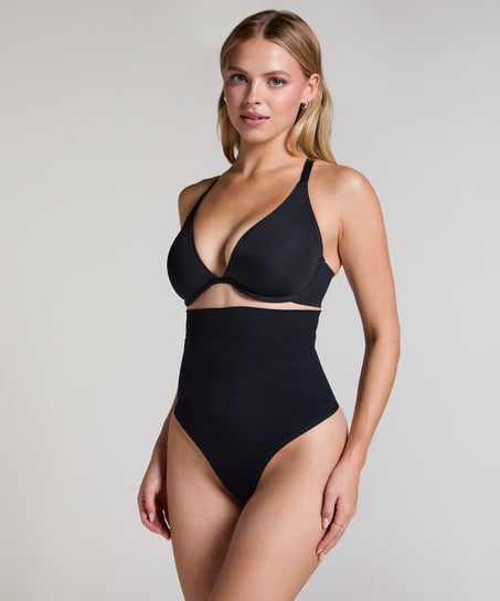 Naadloze corrigerend string met hoge taille, Zwart
