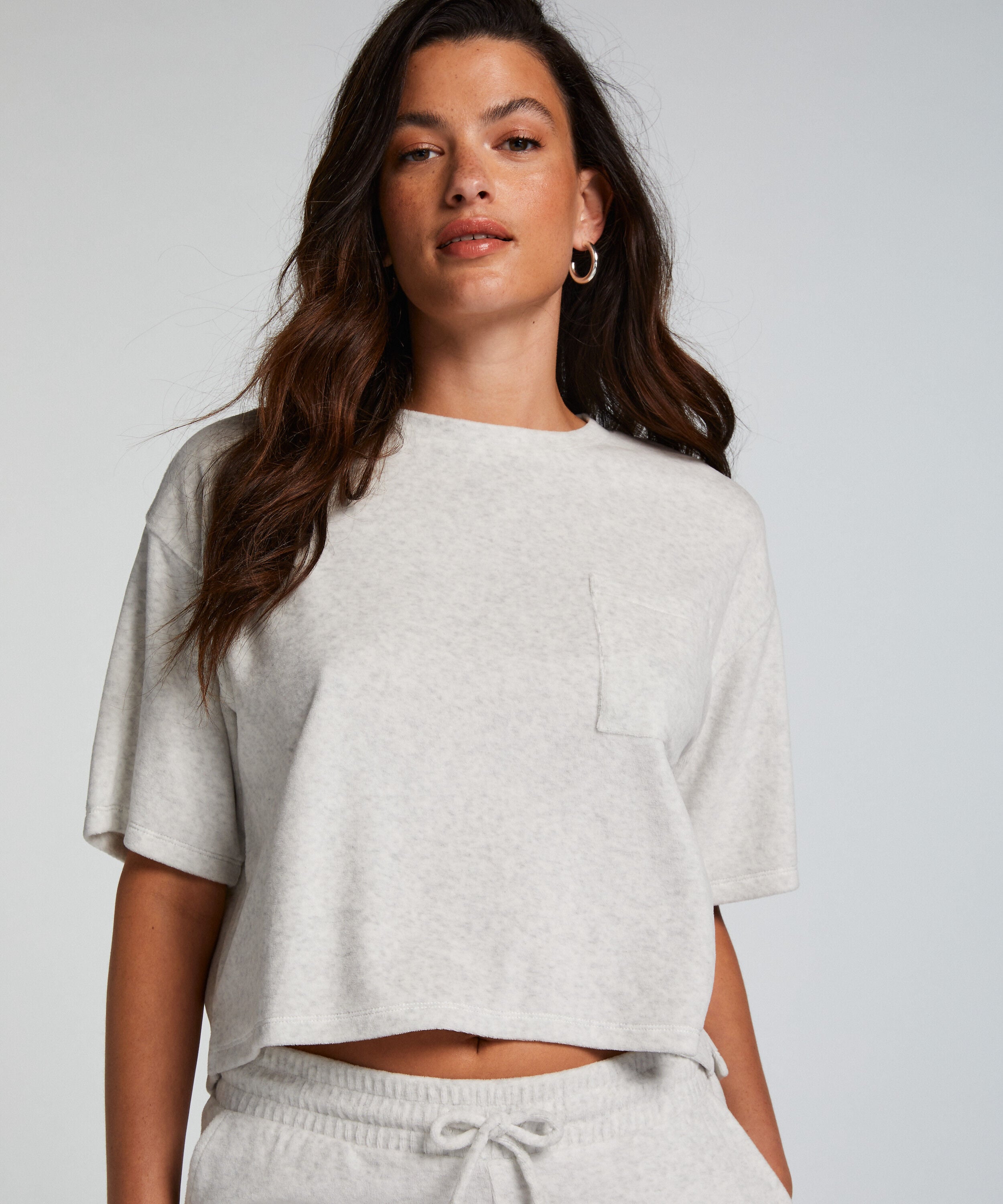 Top velours manches courtes, Gris
