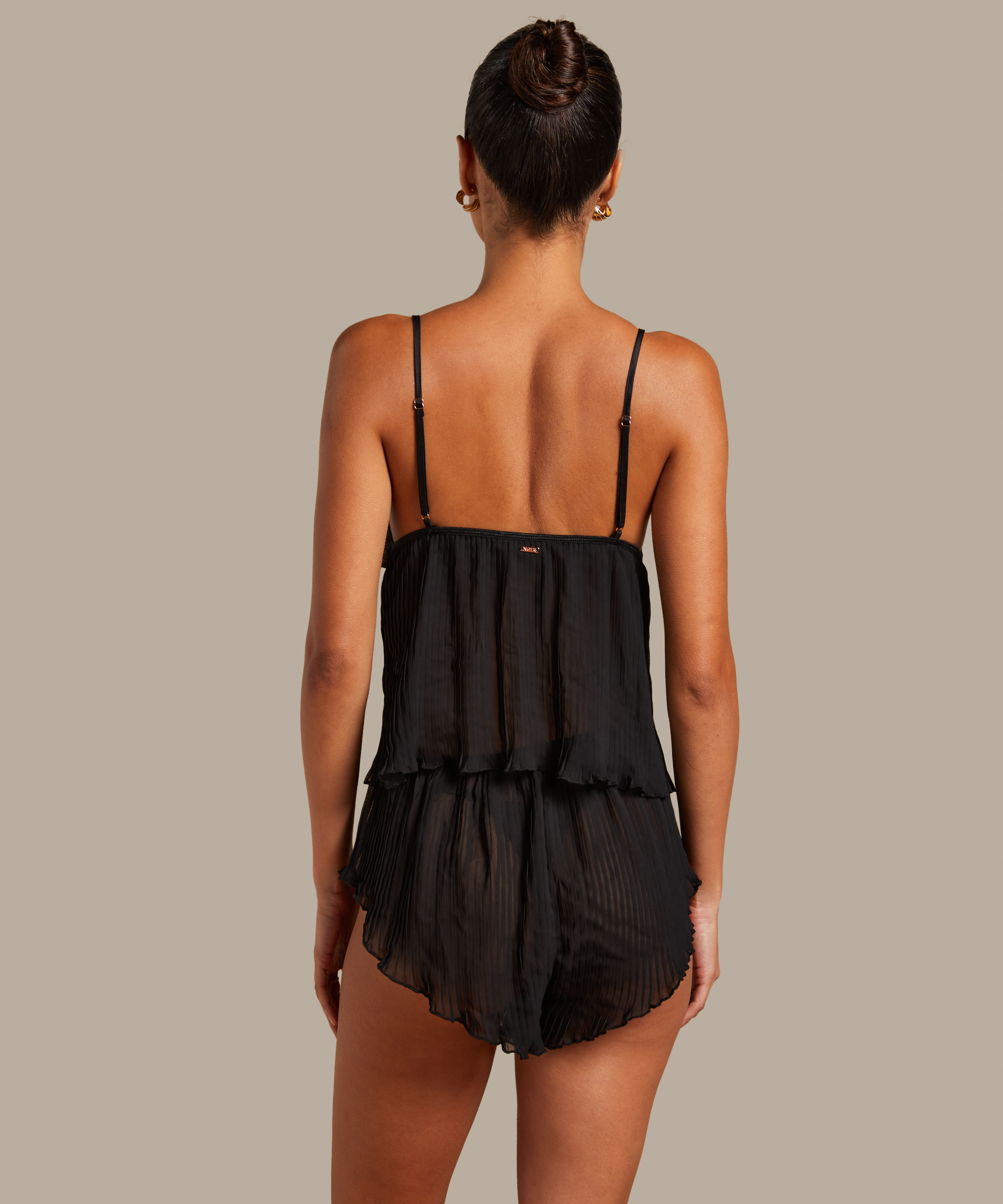 Ensemble Cami Mousseline Plissé, Noir, main