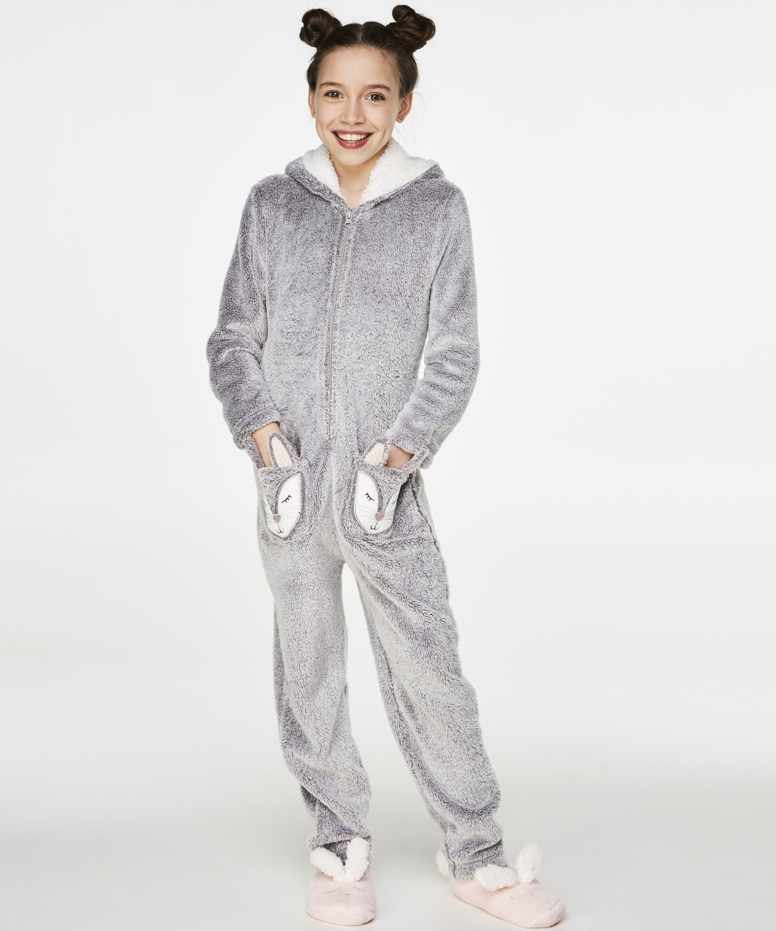 Onesie Teens Fleece, Gris, main