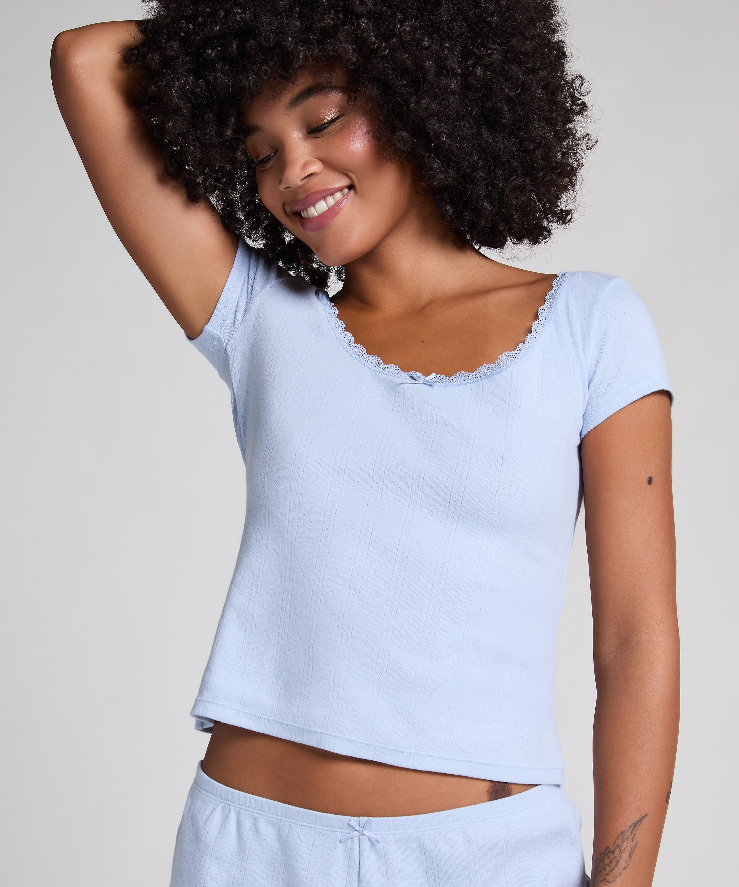 Top Pointelle, Bleu Top Pointelle, Bleu