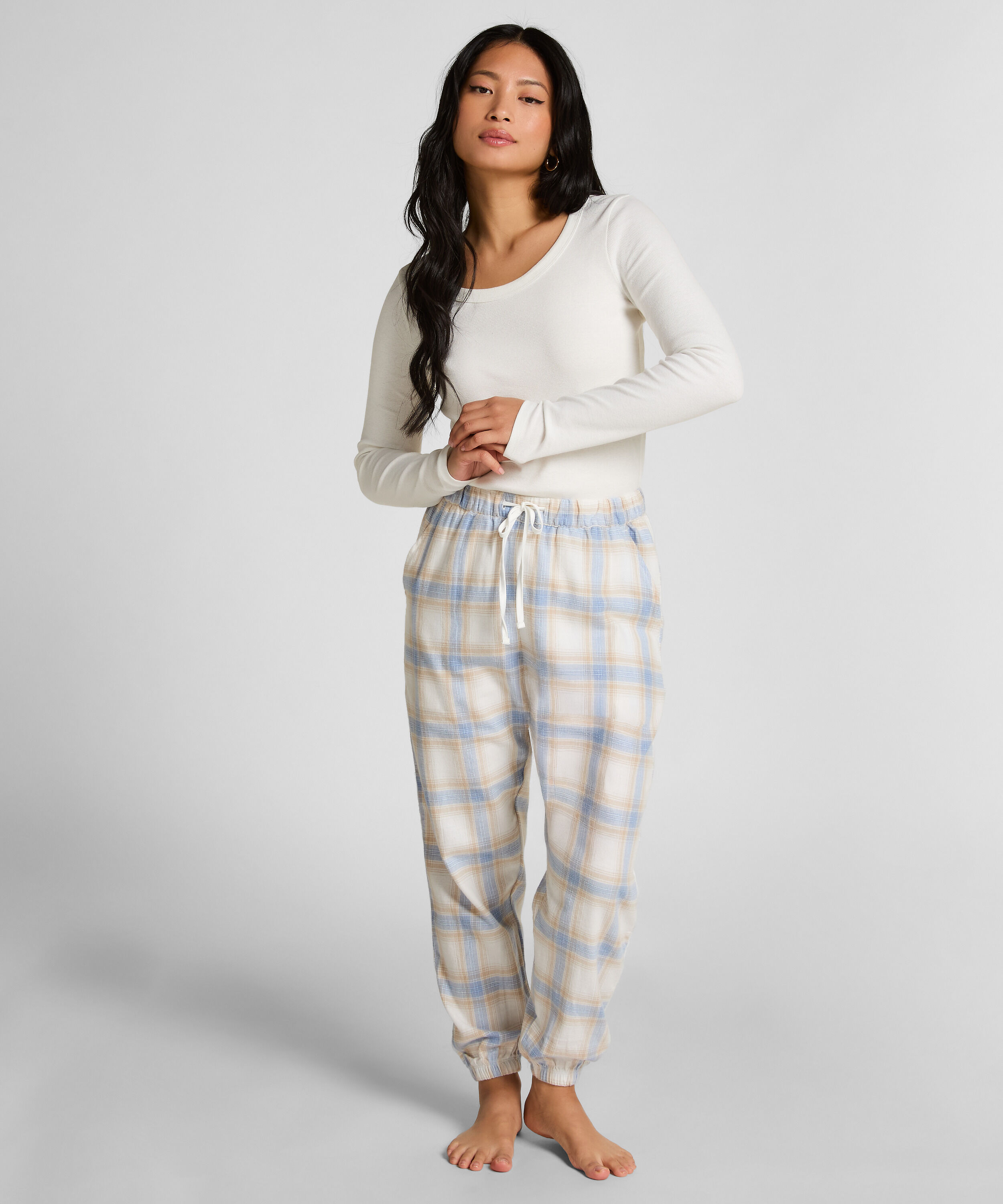Petite Pyjamabroek Twill Check, Blauw