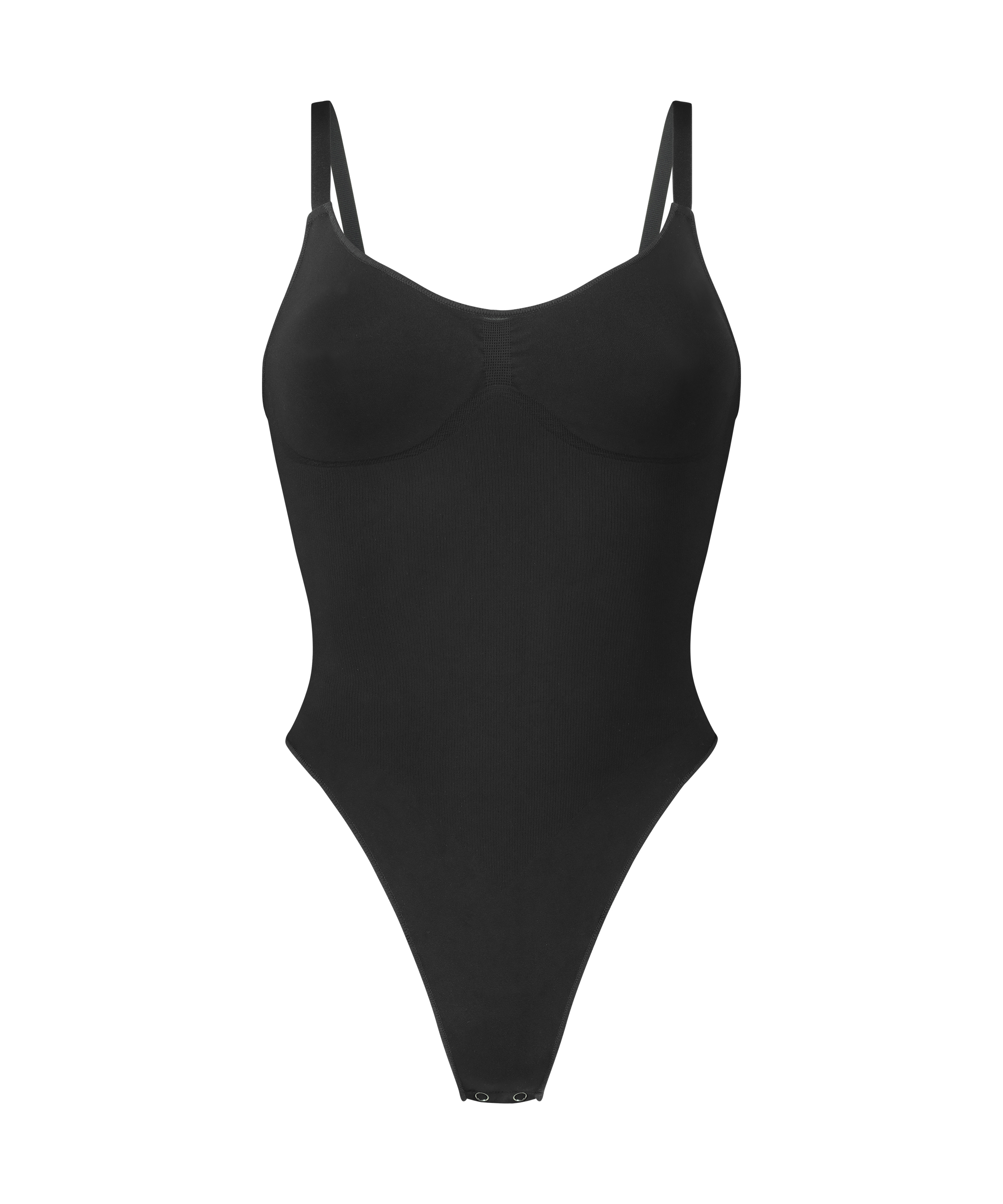 Body à jambe haute sans couture mise en forme, Noir, main