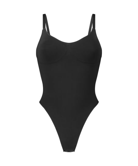 Body à jambe haute sans couture mise en forme, Noir