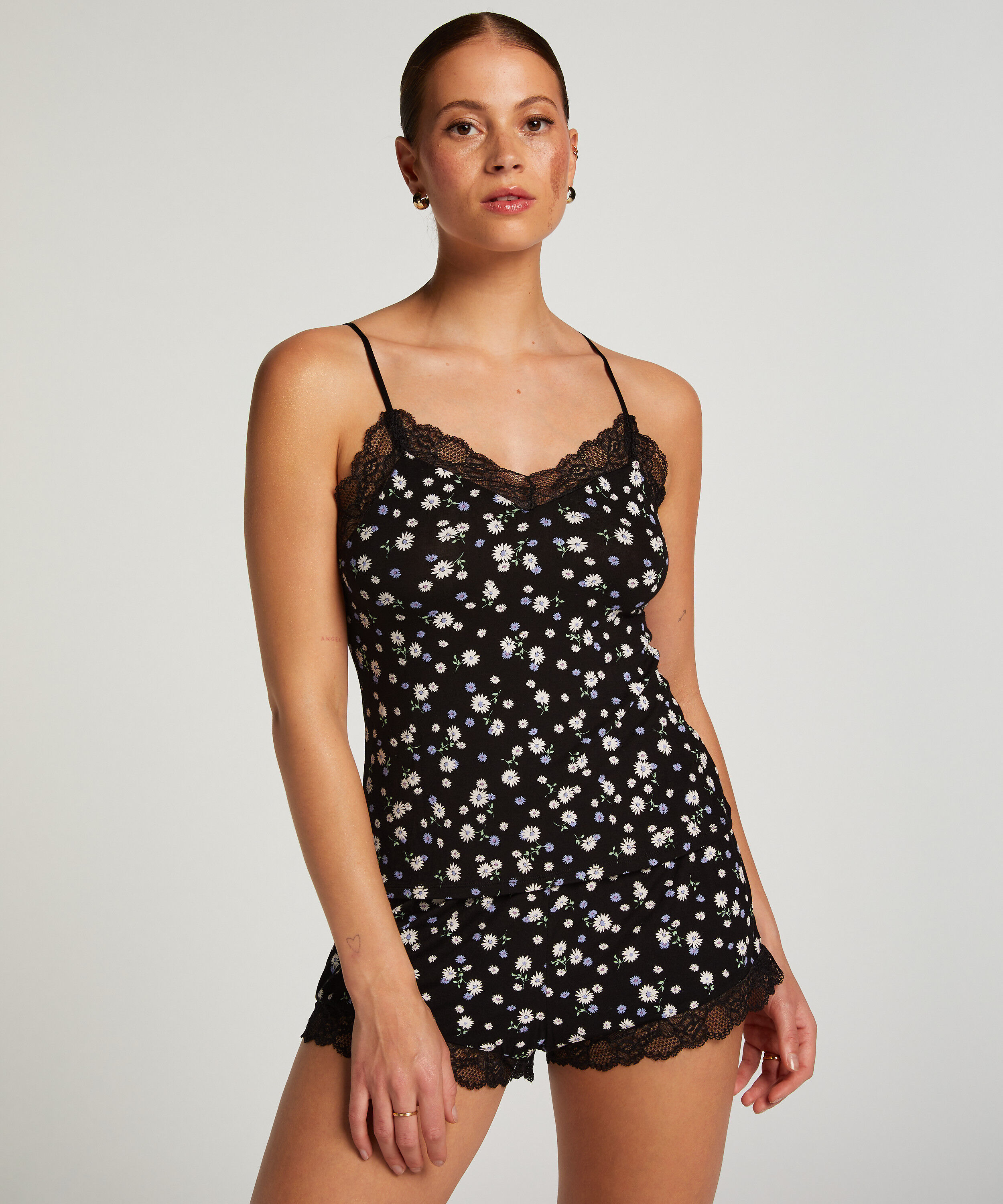 Korte pyjamaset Cami, Zwart