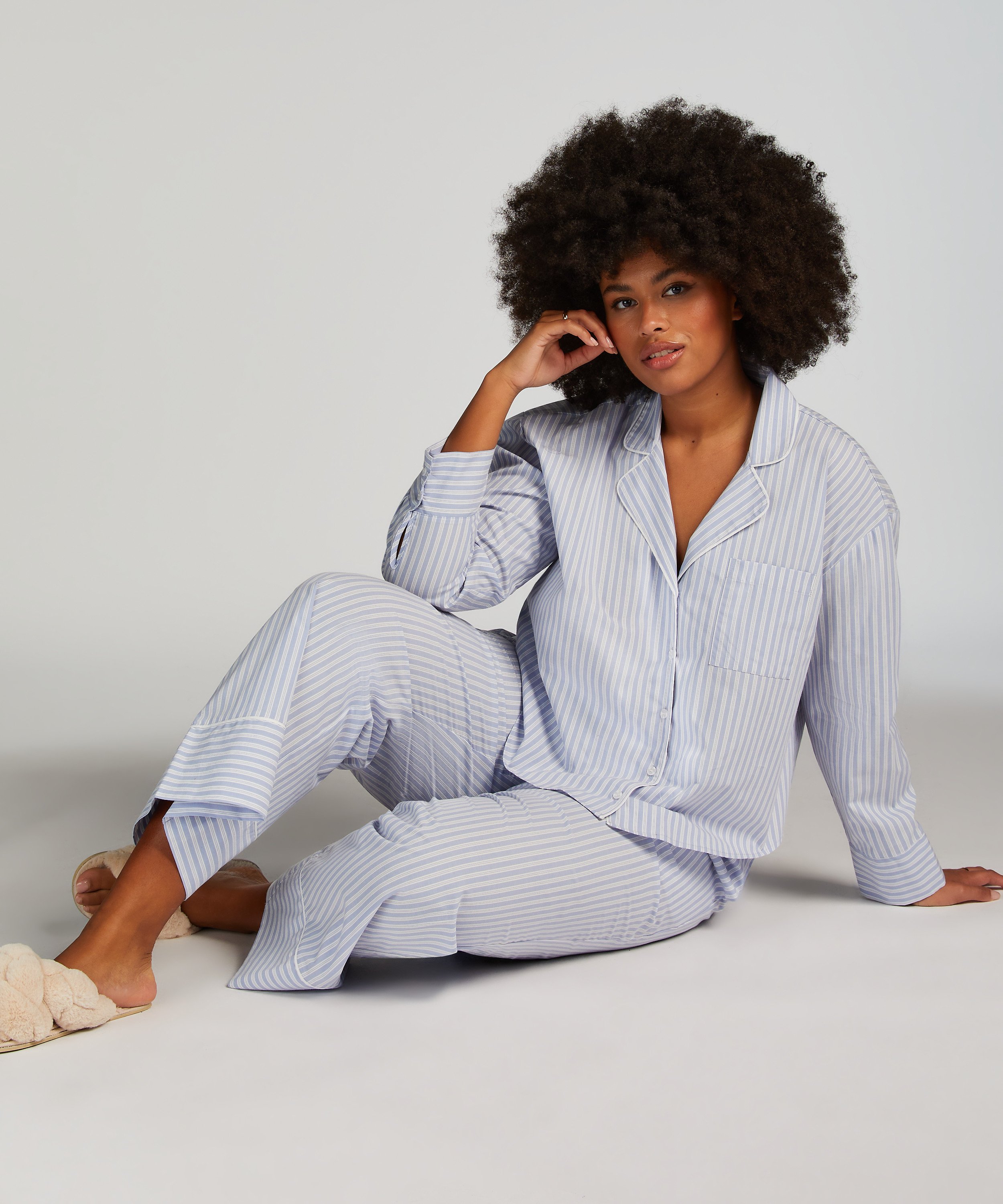 Pantalon de pyjama en Coton, Bleu, main