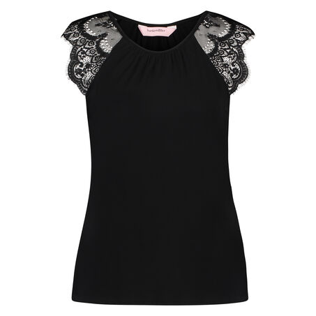 Singlet Lace Jersey, Zwart