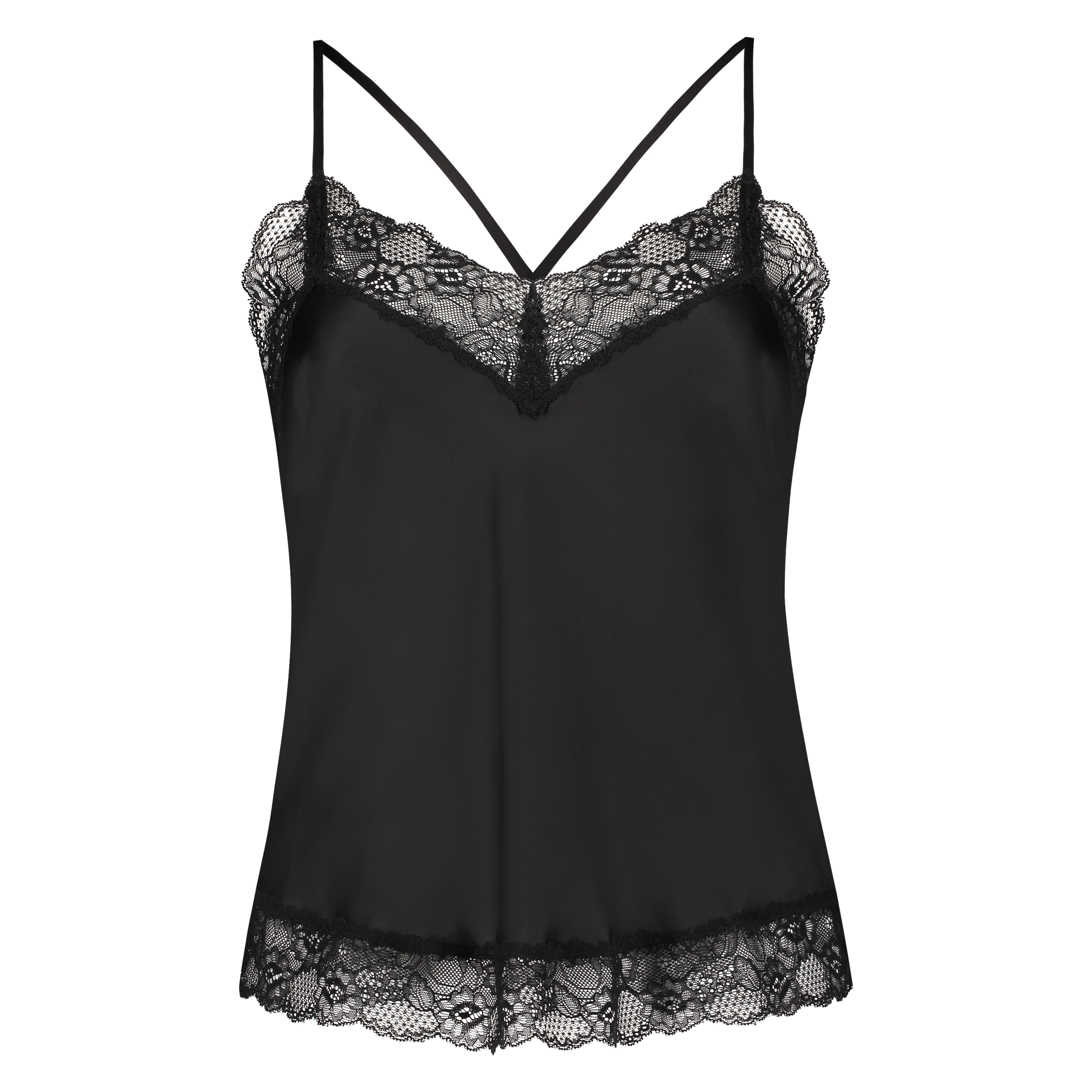 Cami top Satin Lace, Zwart, main