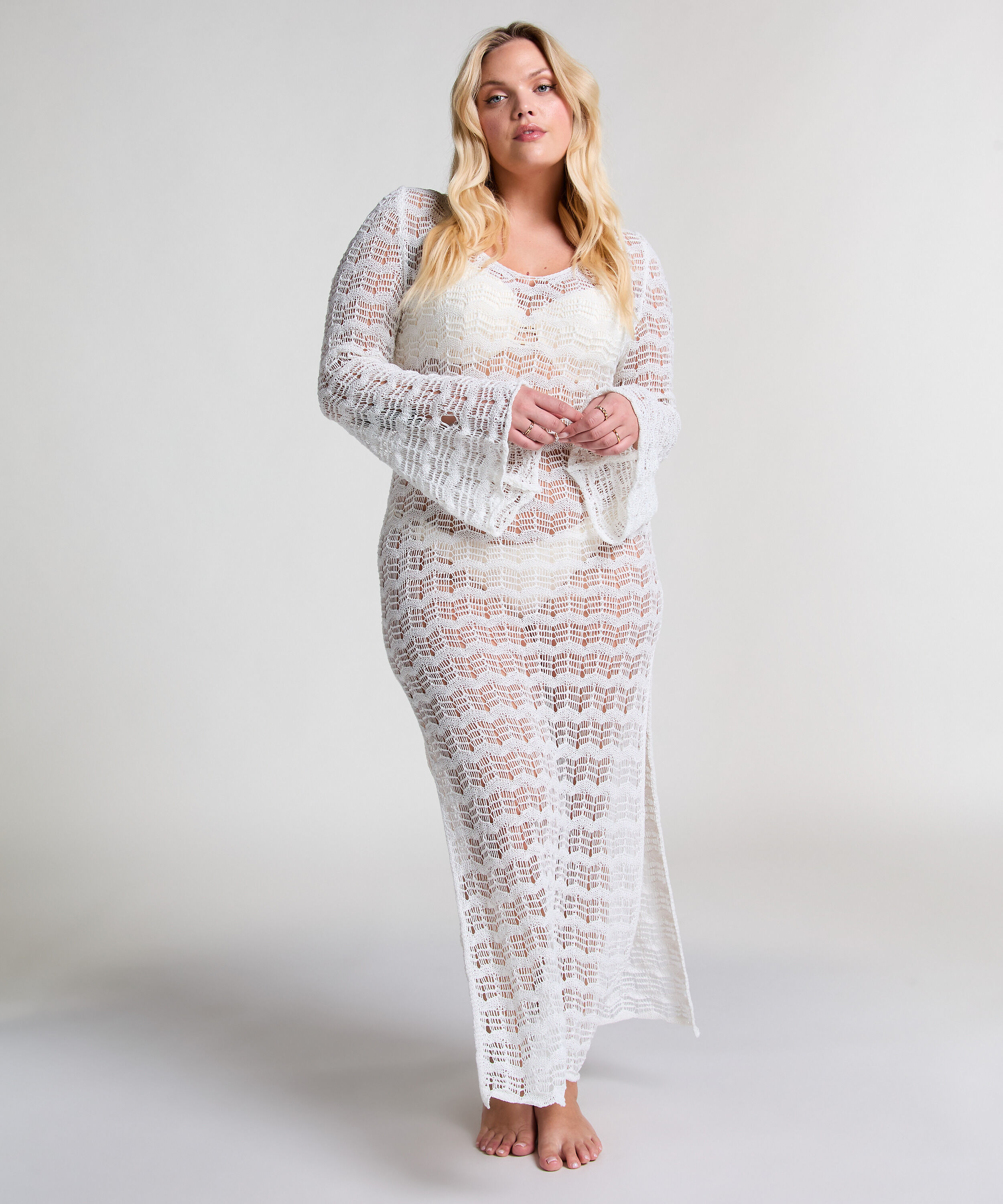 Robe maxi en crochet, Blanc