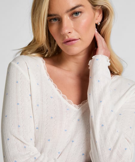 Pyjamatop Pointelle, Blauw