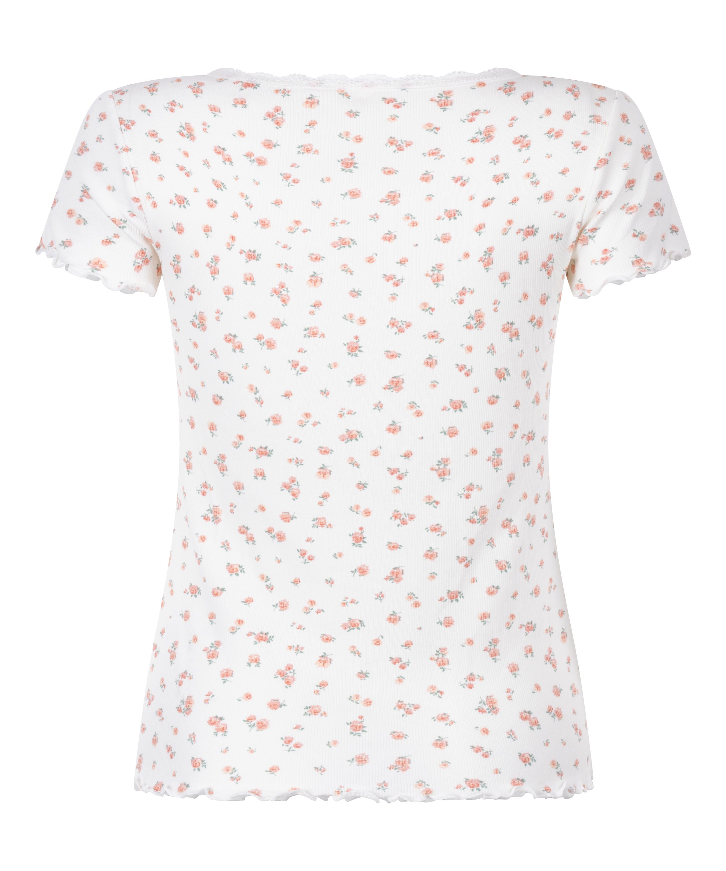 Haut &agrave; manches courtes en dentelle c&ocirc;tel&eacute;e, Blanc, main