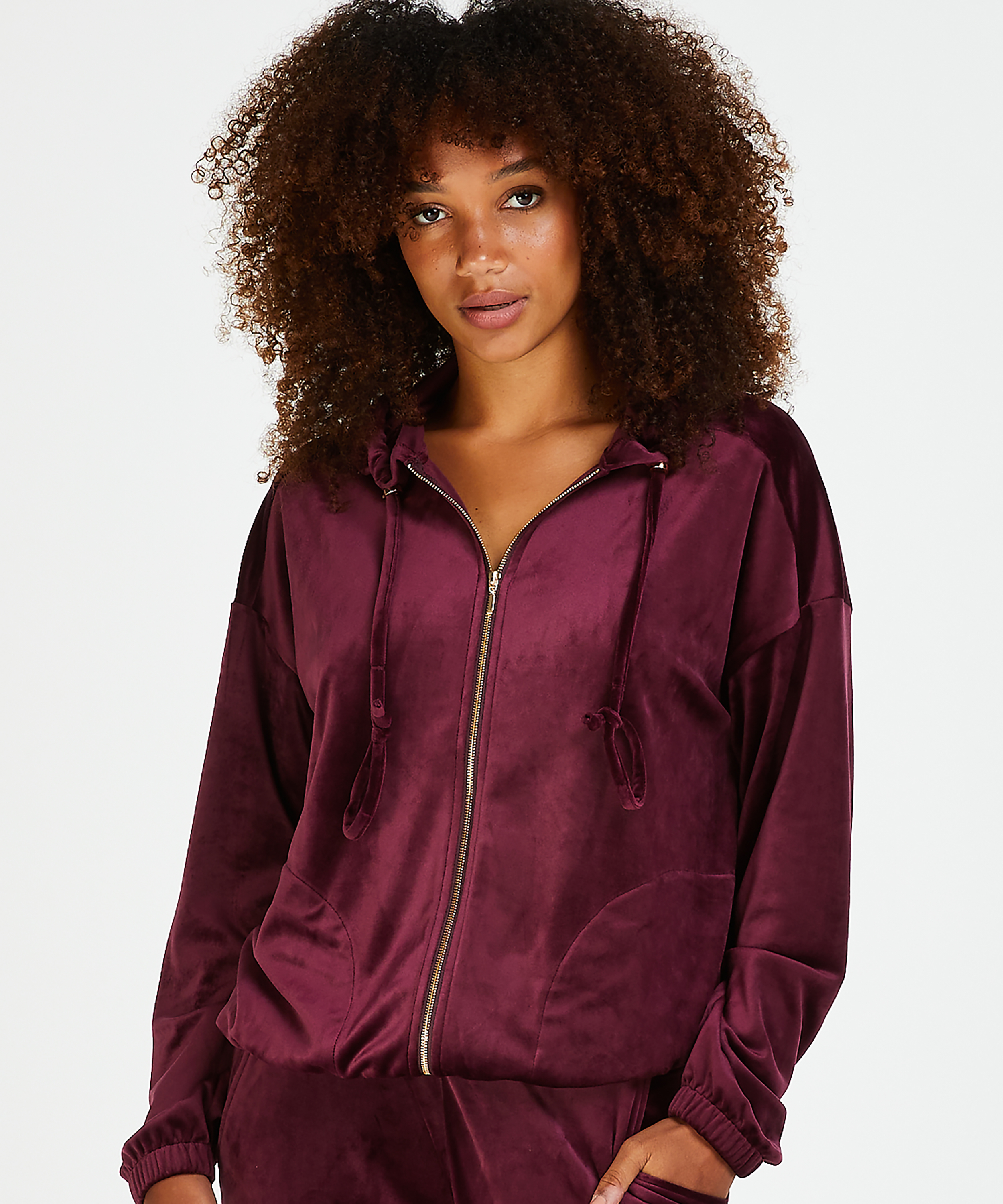 Jacket hoodie velours, Rood, main