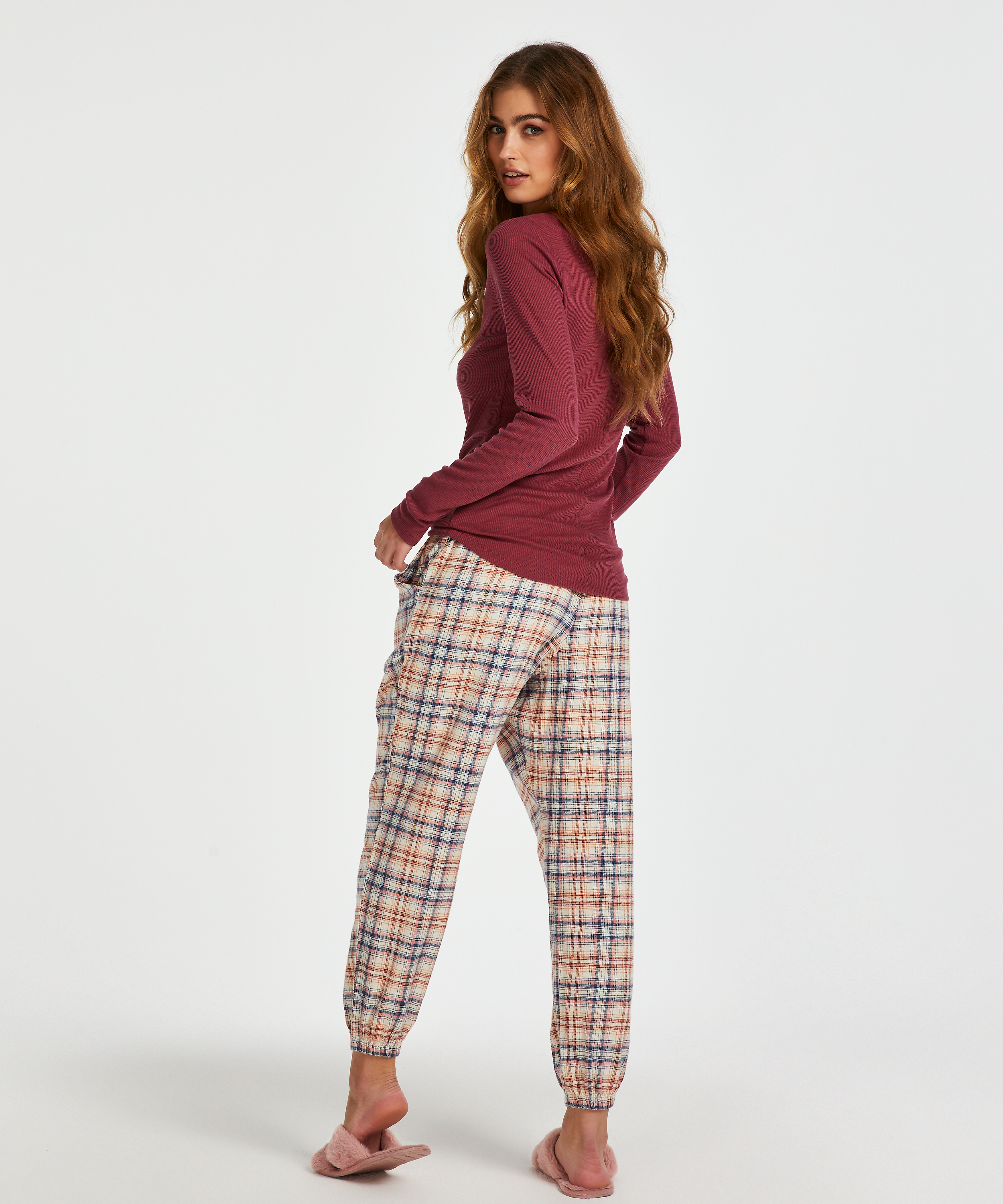 Petite Pyjamabroek Twill Check, Beige, main