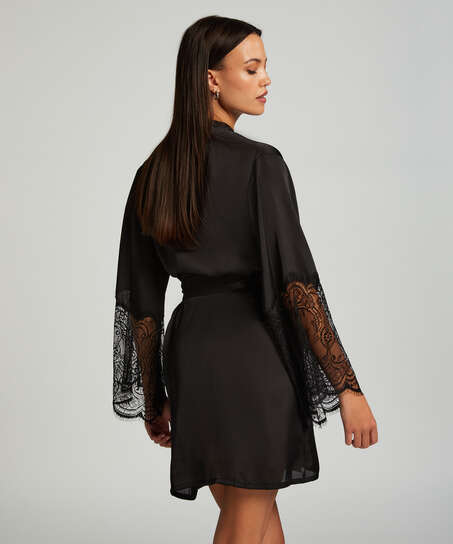 Kimono Lace Satin, Noir