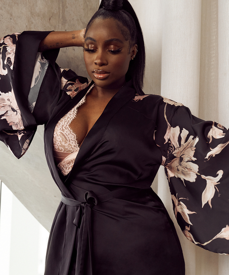 Kimono Satijn Bloom, Zwart