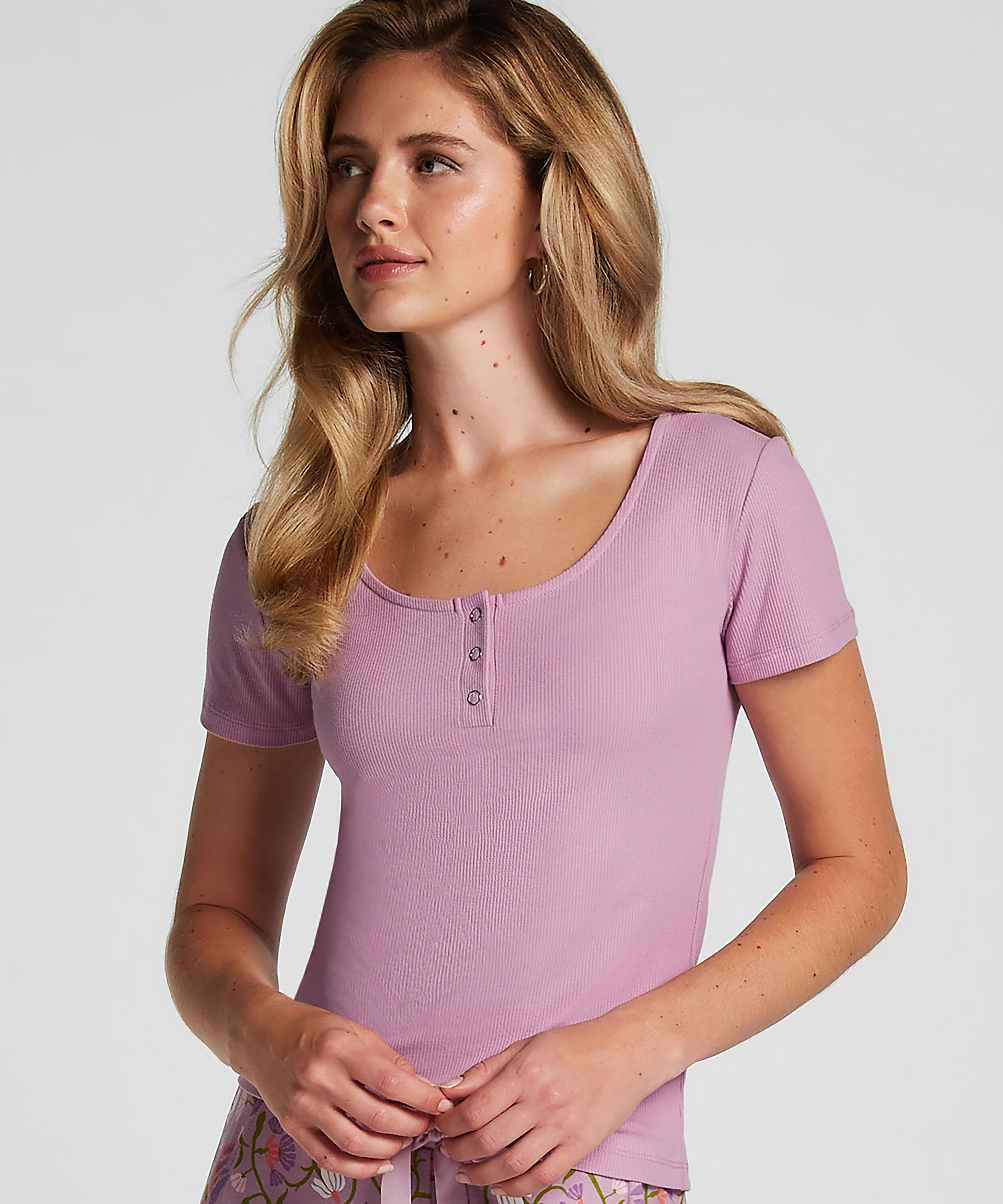 Haut de pyjama manches courtes Henley, Pourpre