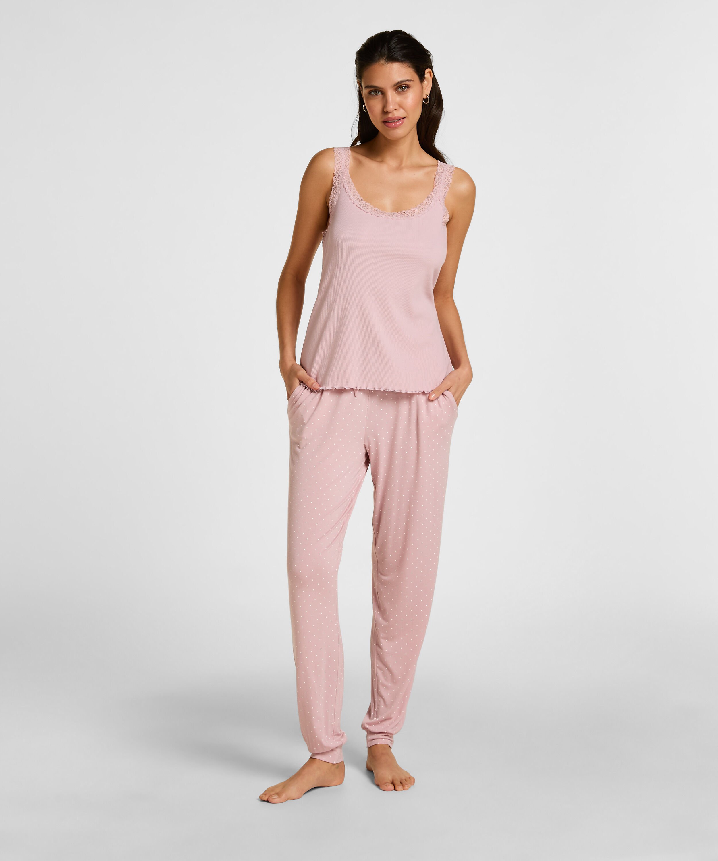 Rib Jersey Singlet met Kant