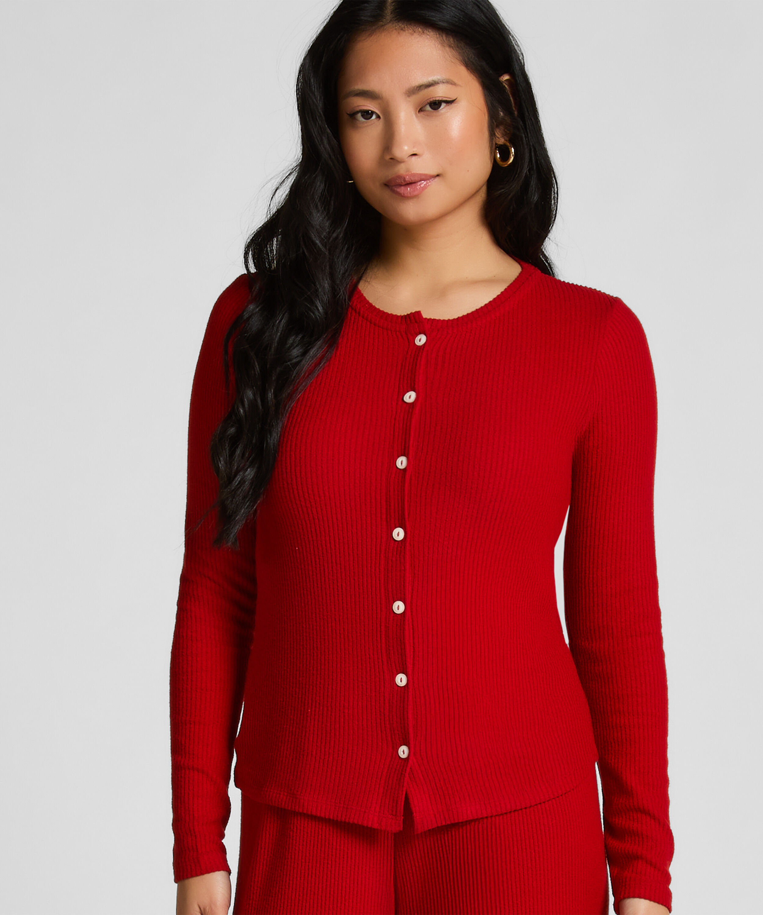 Geribde Jersey Cardigan, Rood