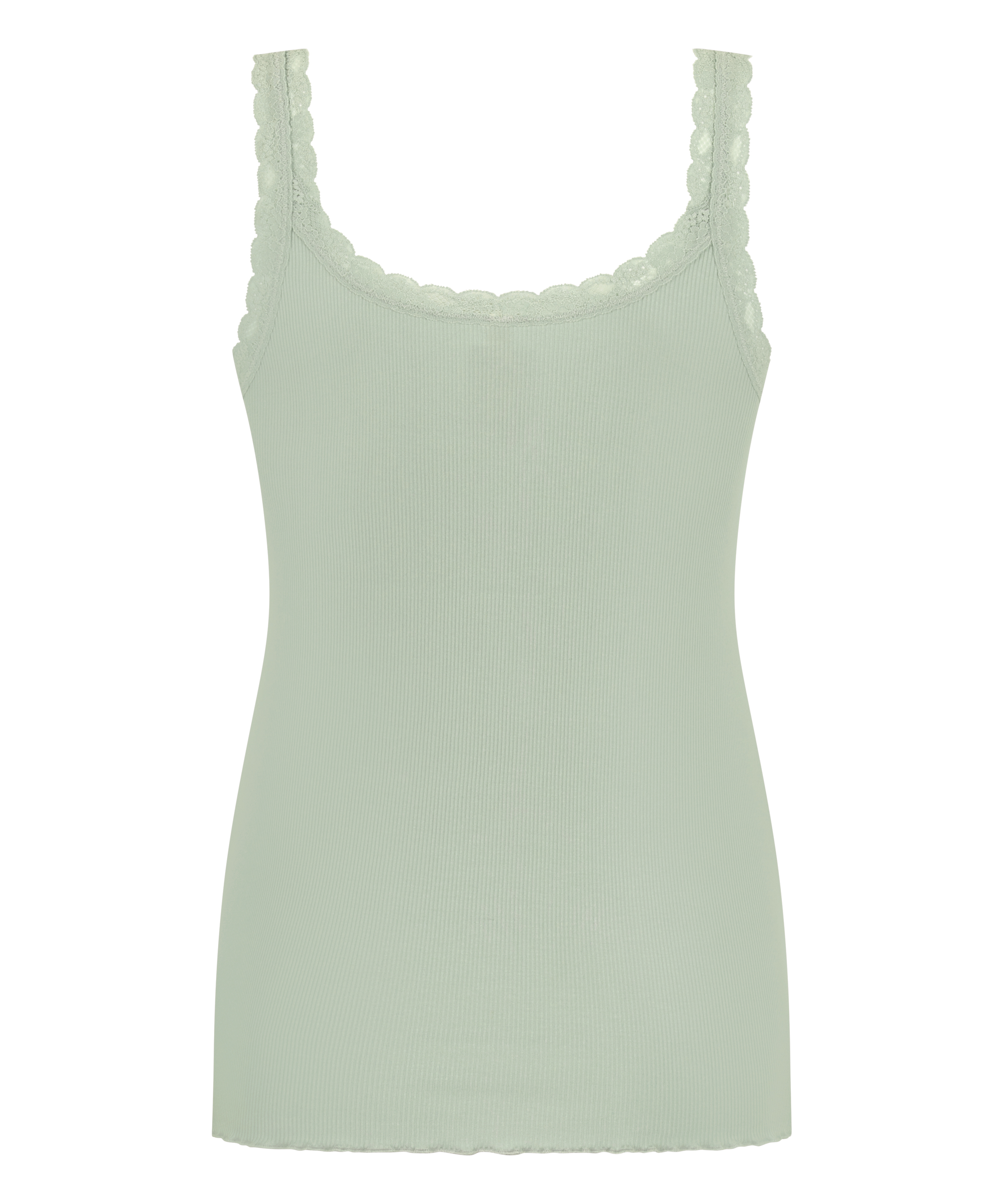 Rib Jersey Singlet met Kant, Groen, main