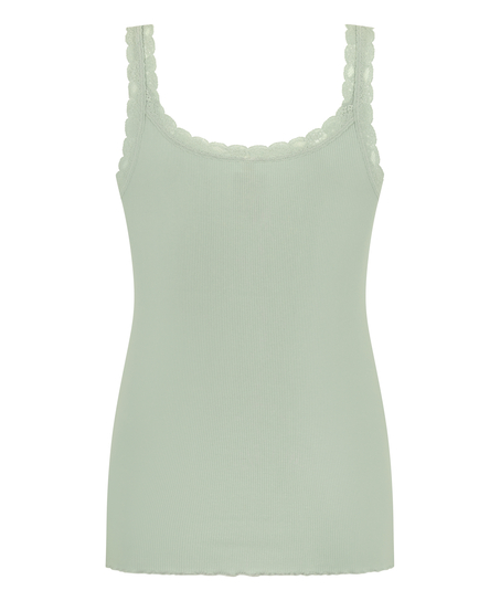 Rib Jersey Singlet met Kant, Groen