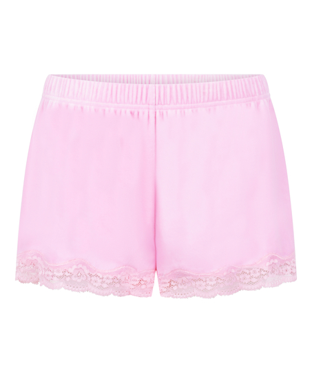 Short en velours &agrave; dentelle, Rose