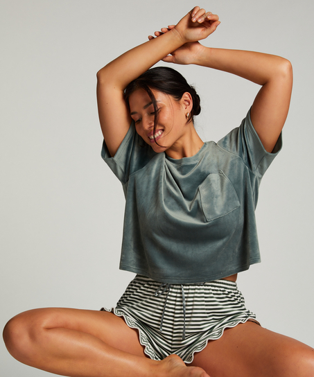 Shorts Ruffle Velours, Groen