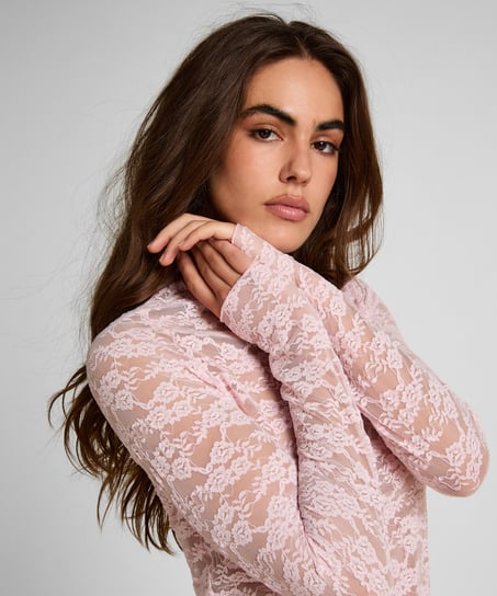 Top en dentelle int&eacute;grale, Rose