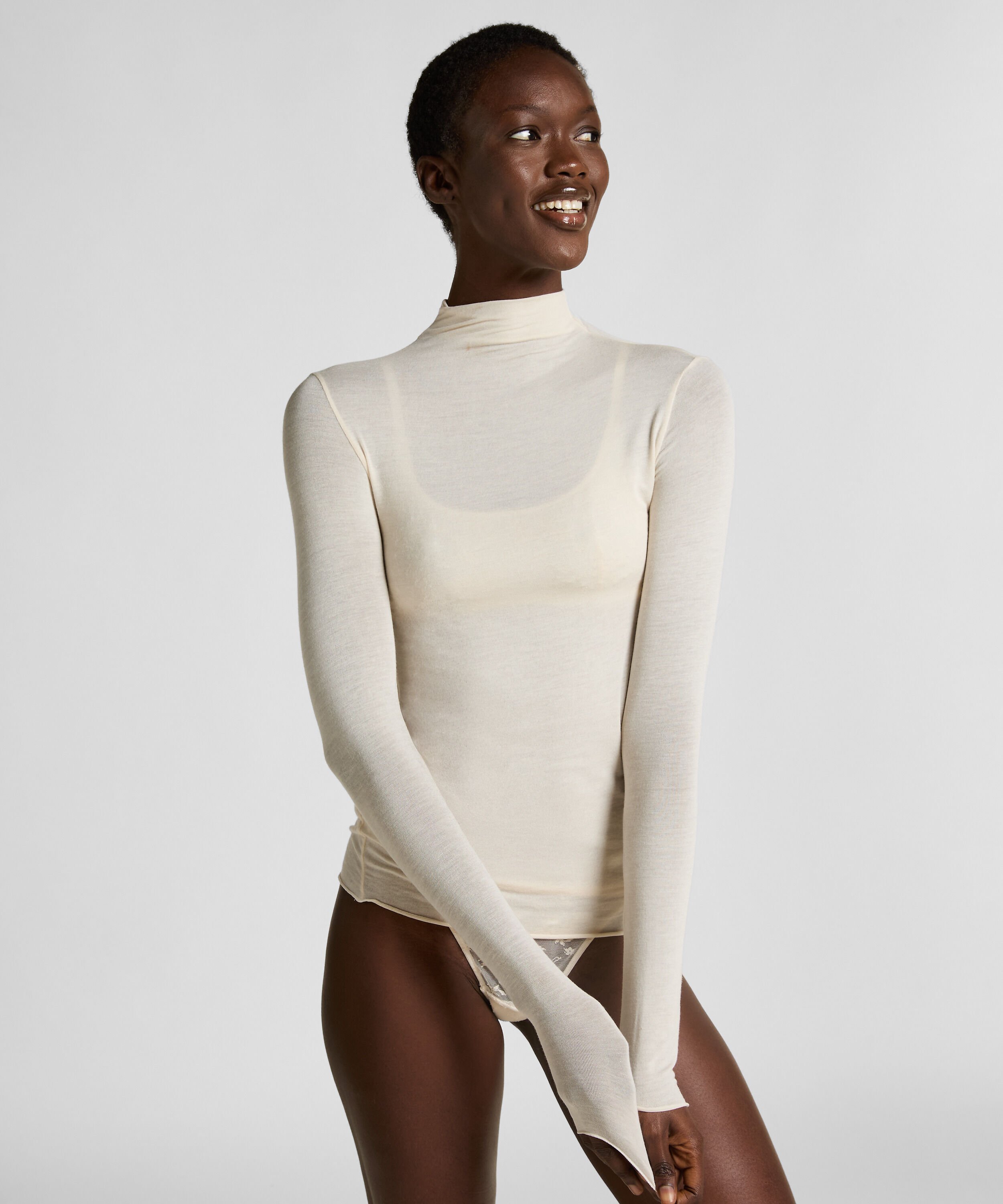 super soft Turtleneck shirt met Cashmere, Wit