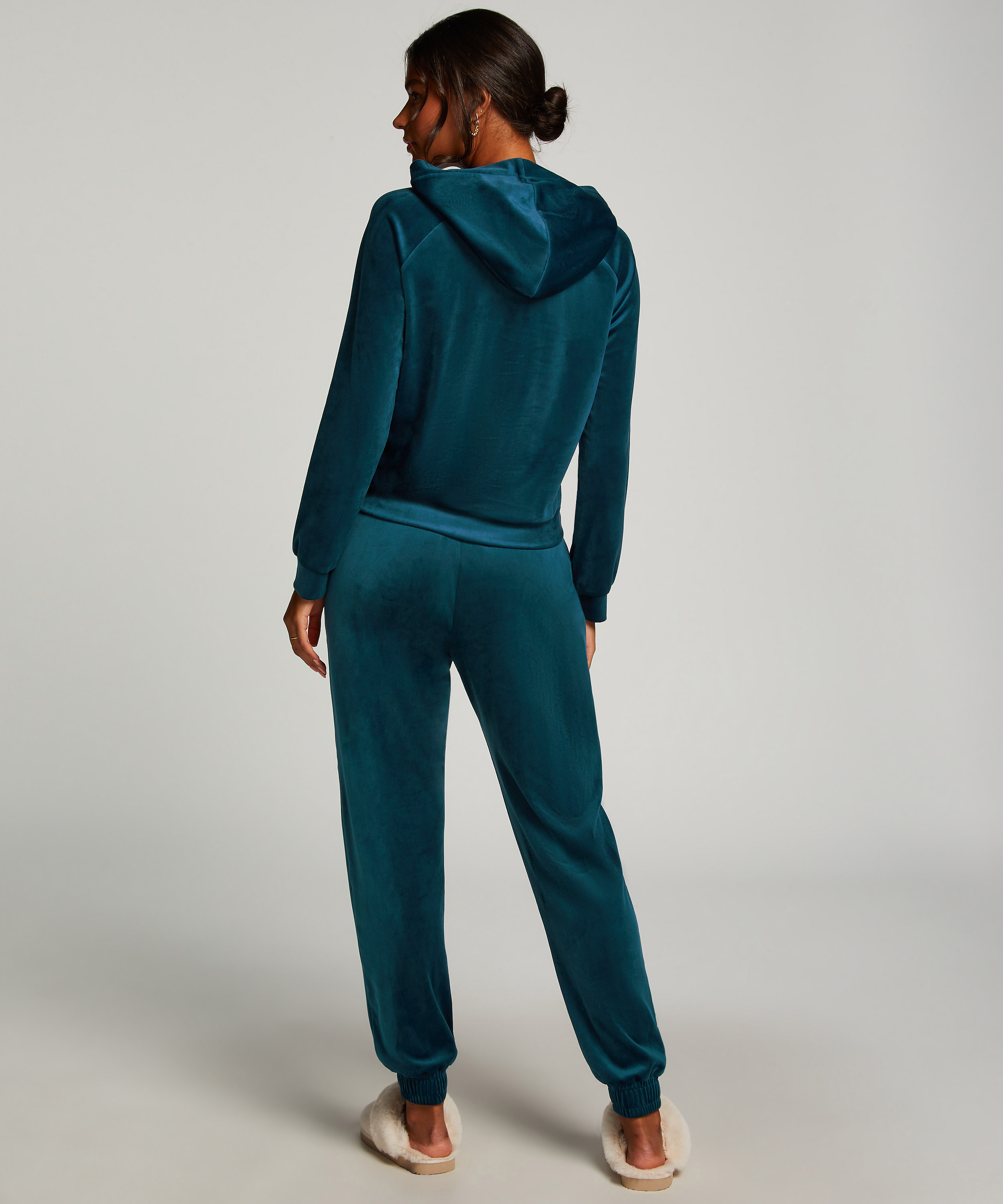 Joggingbroek Velours Pintuck, Blauw, main