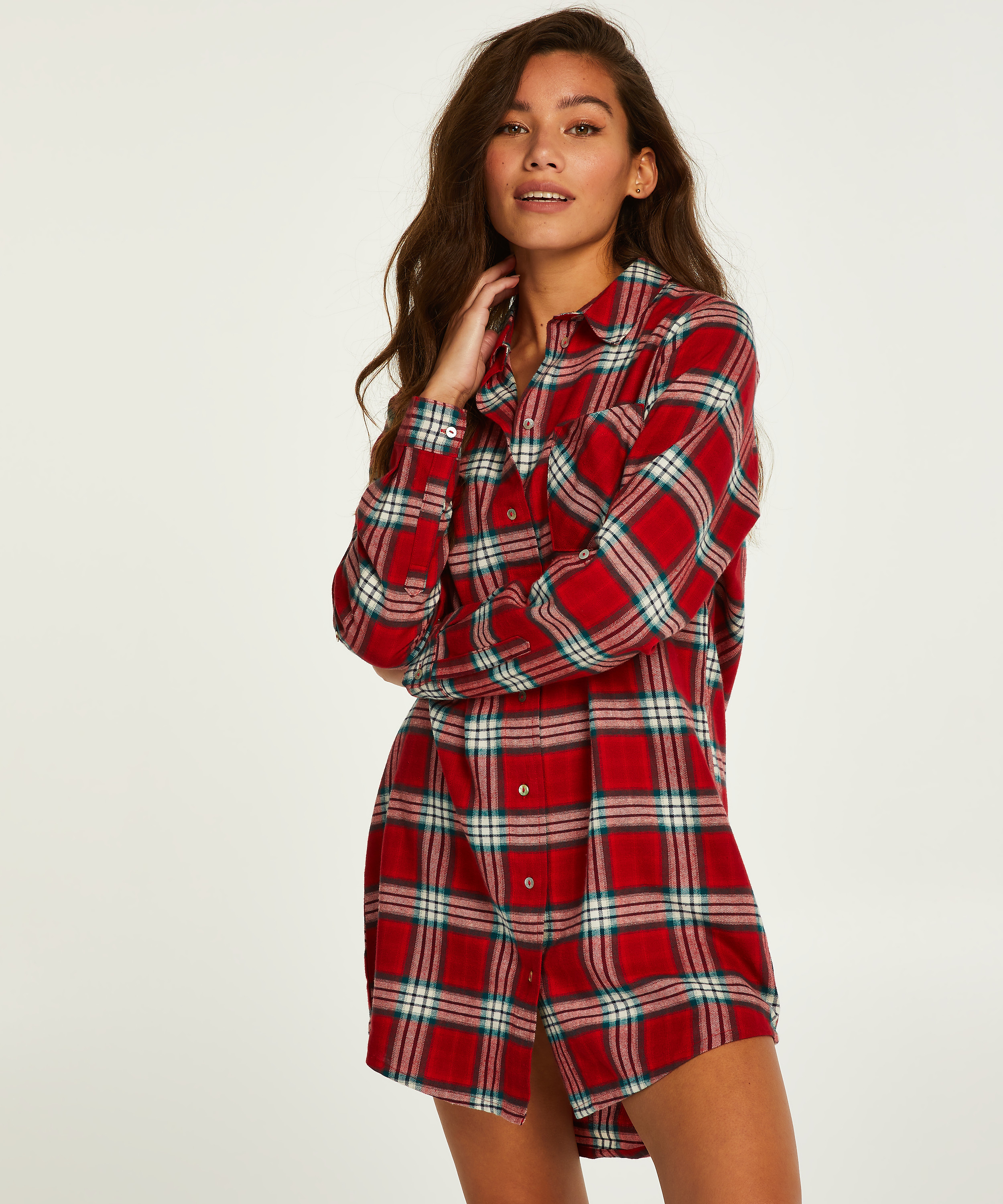 Chemise de nuit Boyfriend Check, Rouge, main