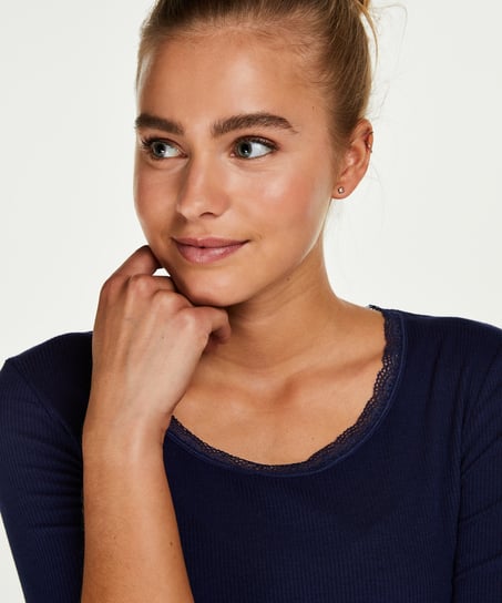 Top LS Rib R-neck, Bleu