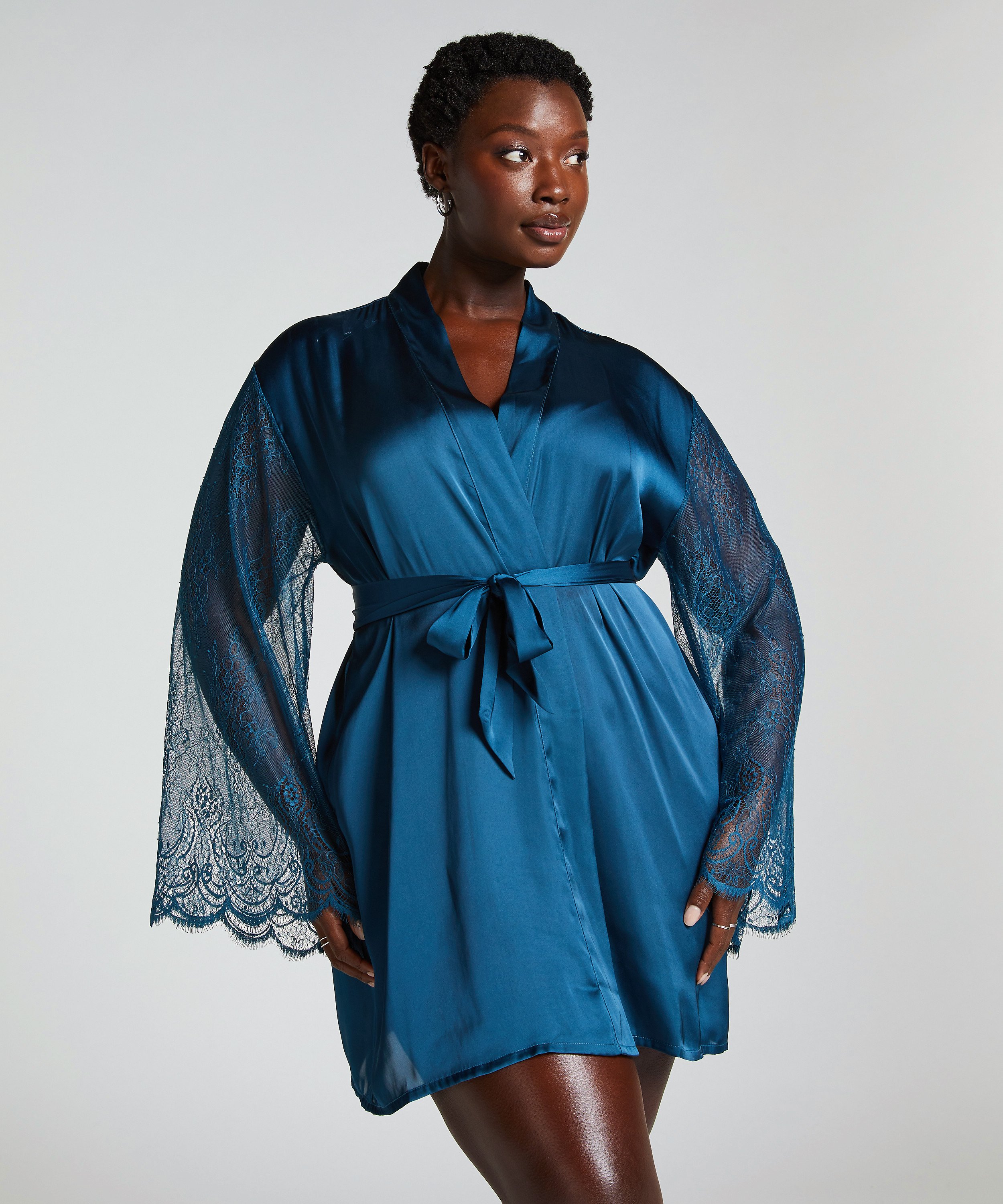 Kimono Satin, Blauw, main