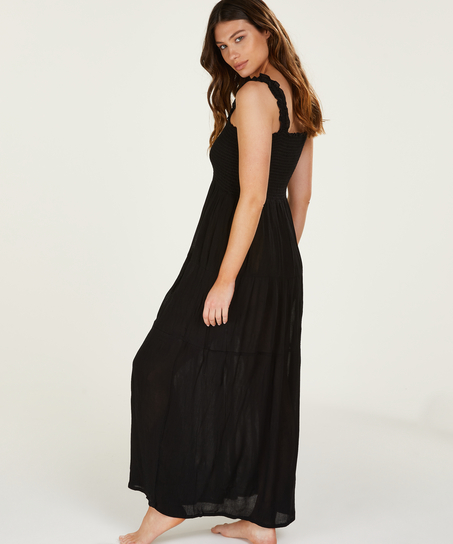 Maxi jurk Smocked, Zwart