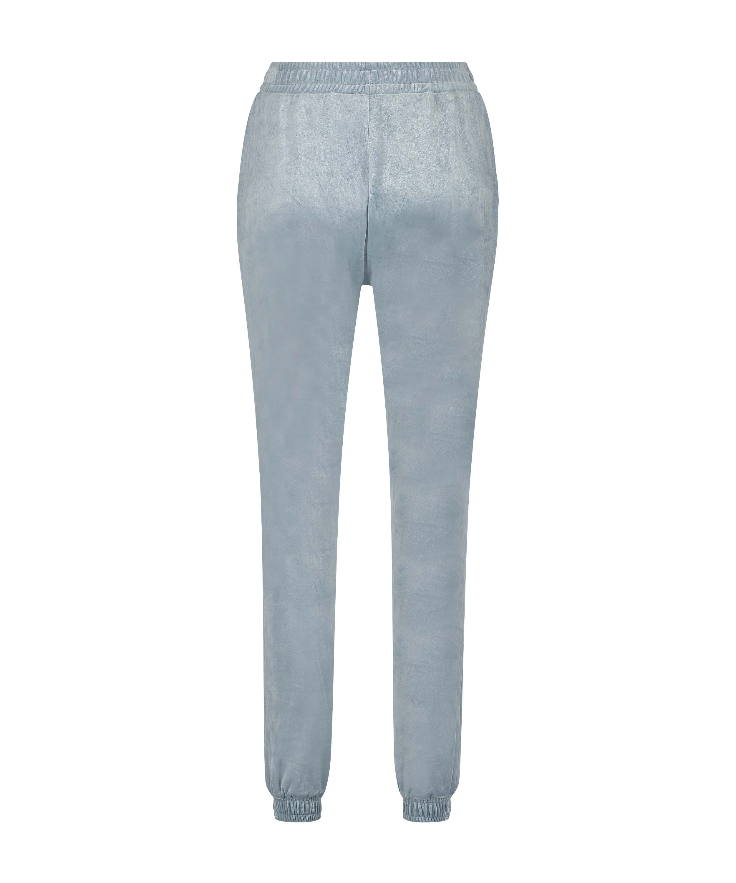 Joggingbroek Velours Pintuck, Blauw, main
