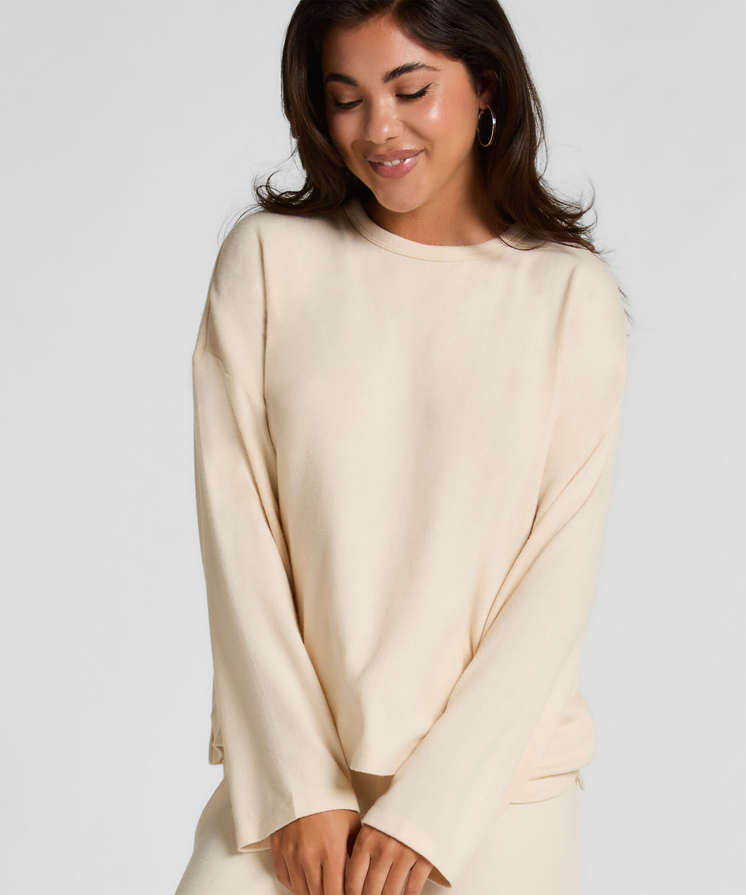Pyjama top lange mouwen jersey, Wit