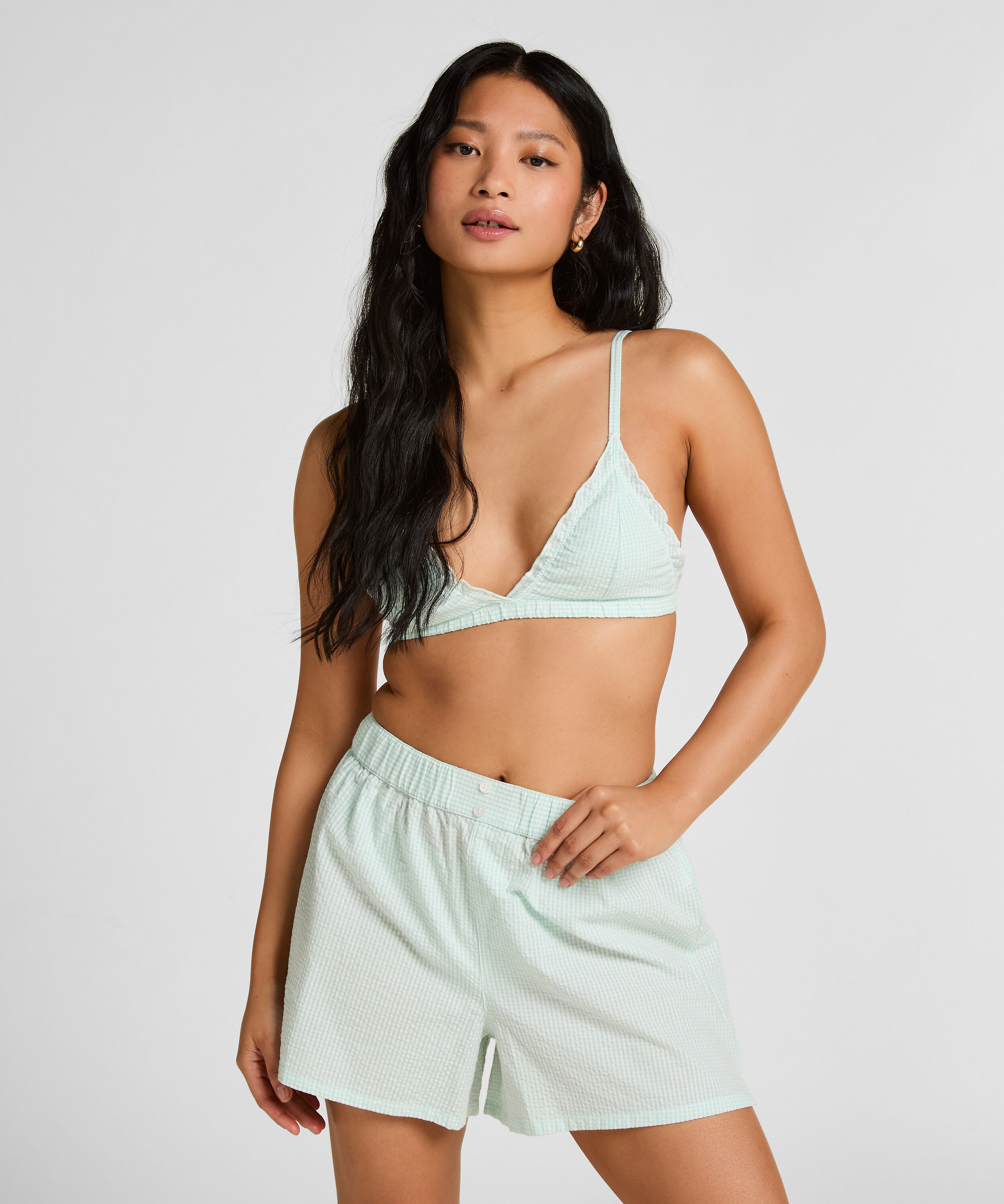 Pyjama Short Seersucker, Blauw Pyjama Short Seersucker, Blauw