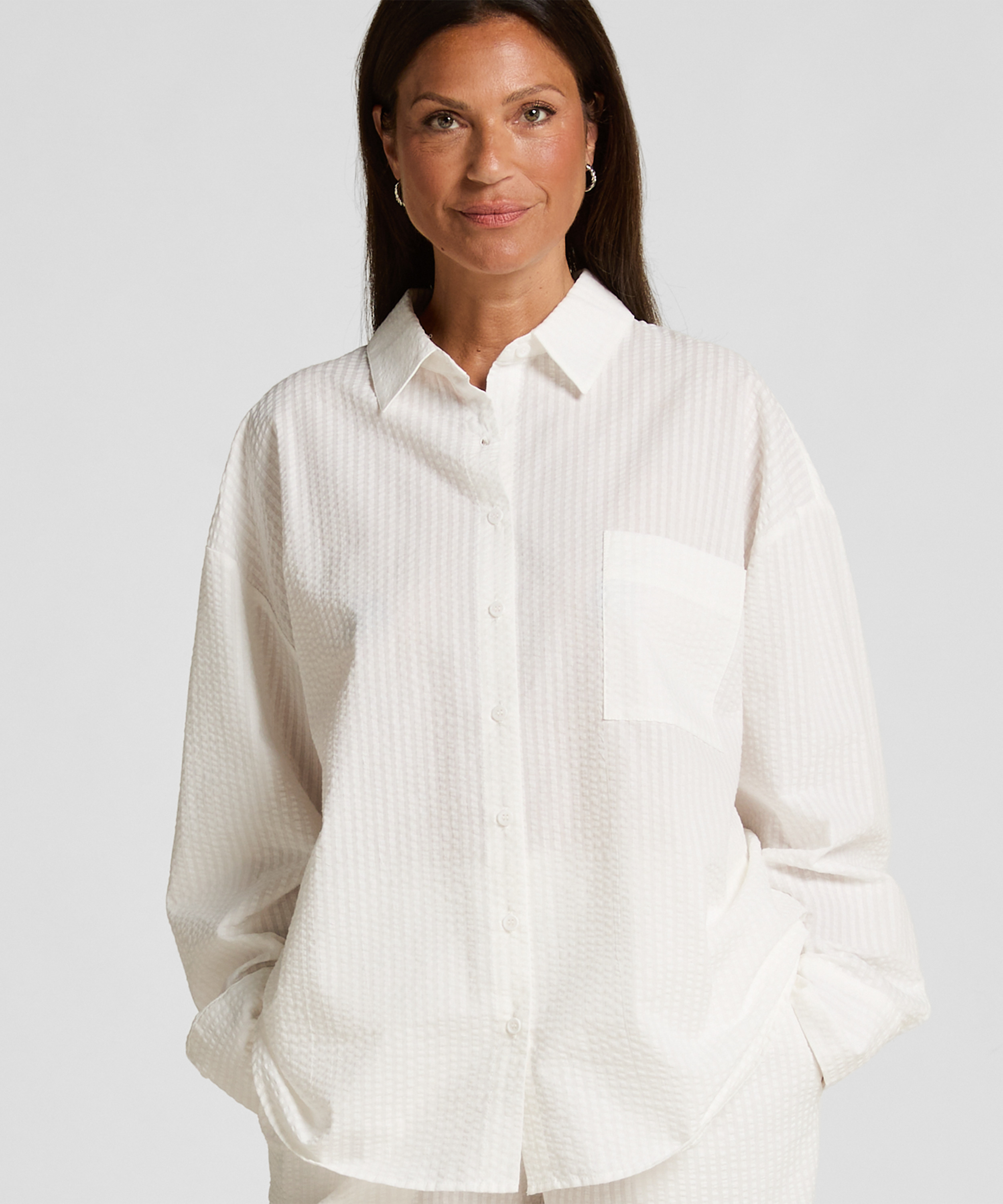 Top de pyjama Coton Seersucker, Blanc, main
