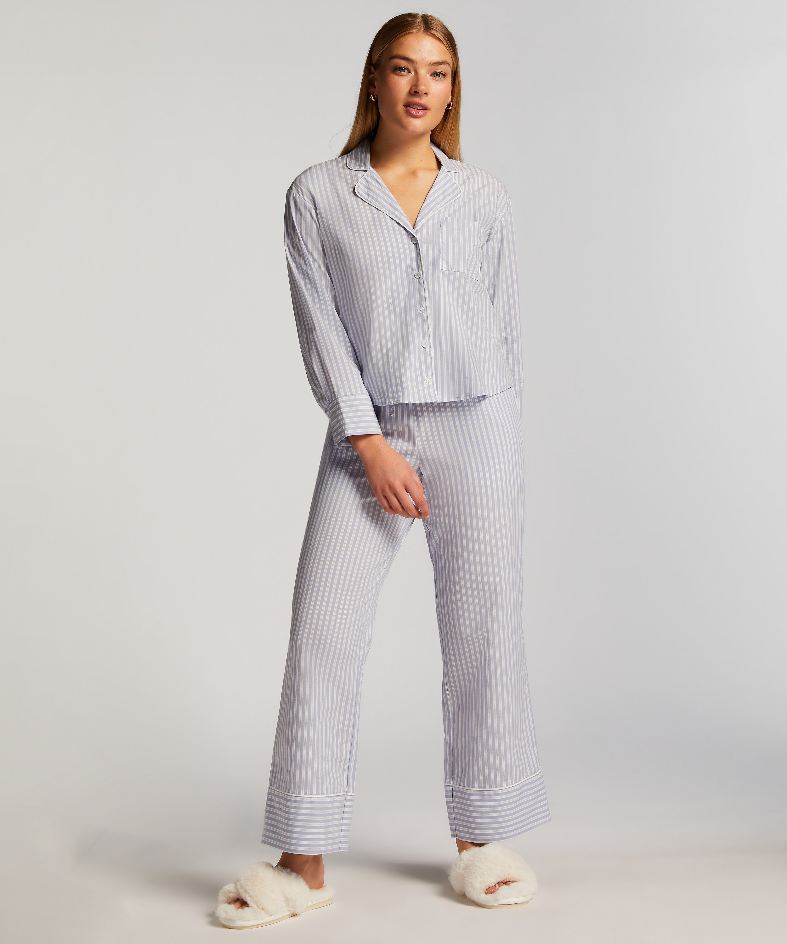 Pantalon de pyjama en Coton, Bleu, main