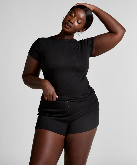 Pointelle Top, Zwart