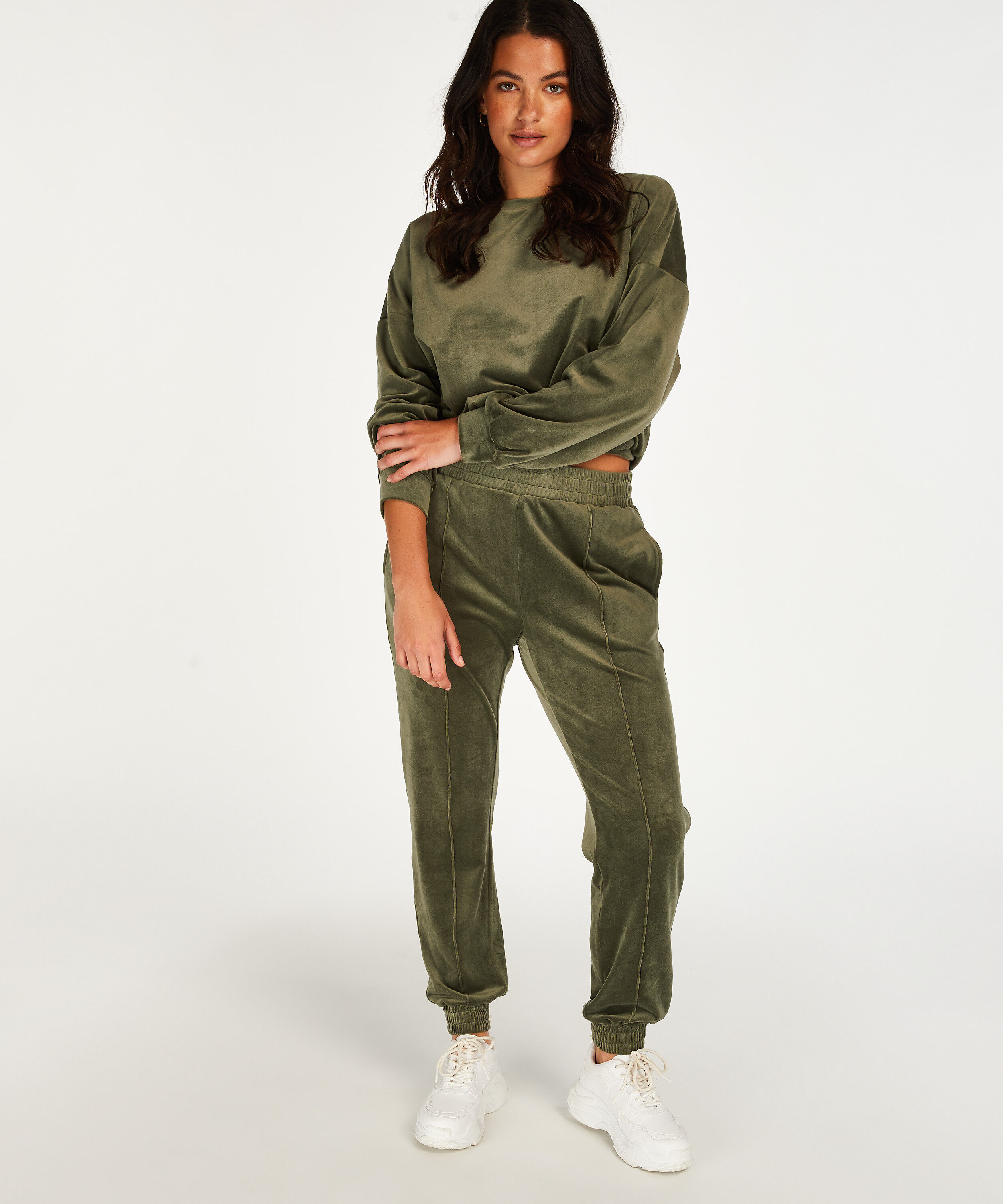 Joggingbroek Velours Pintuck, Groen