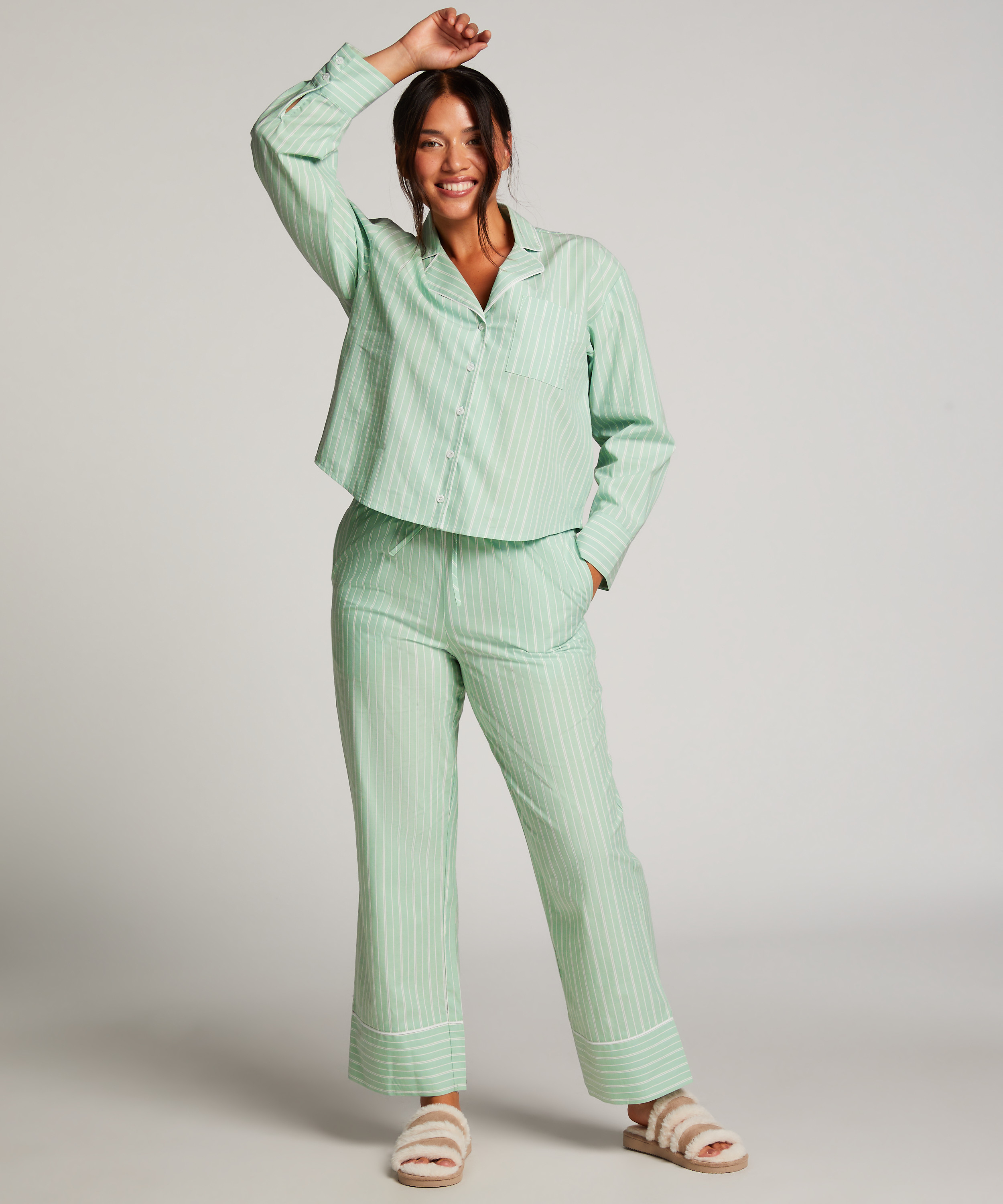 Pantalon de pyjama en Coton, Vert, main
